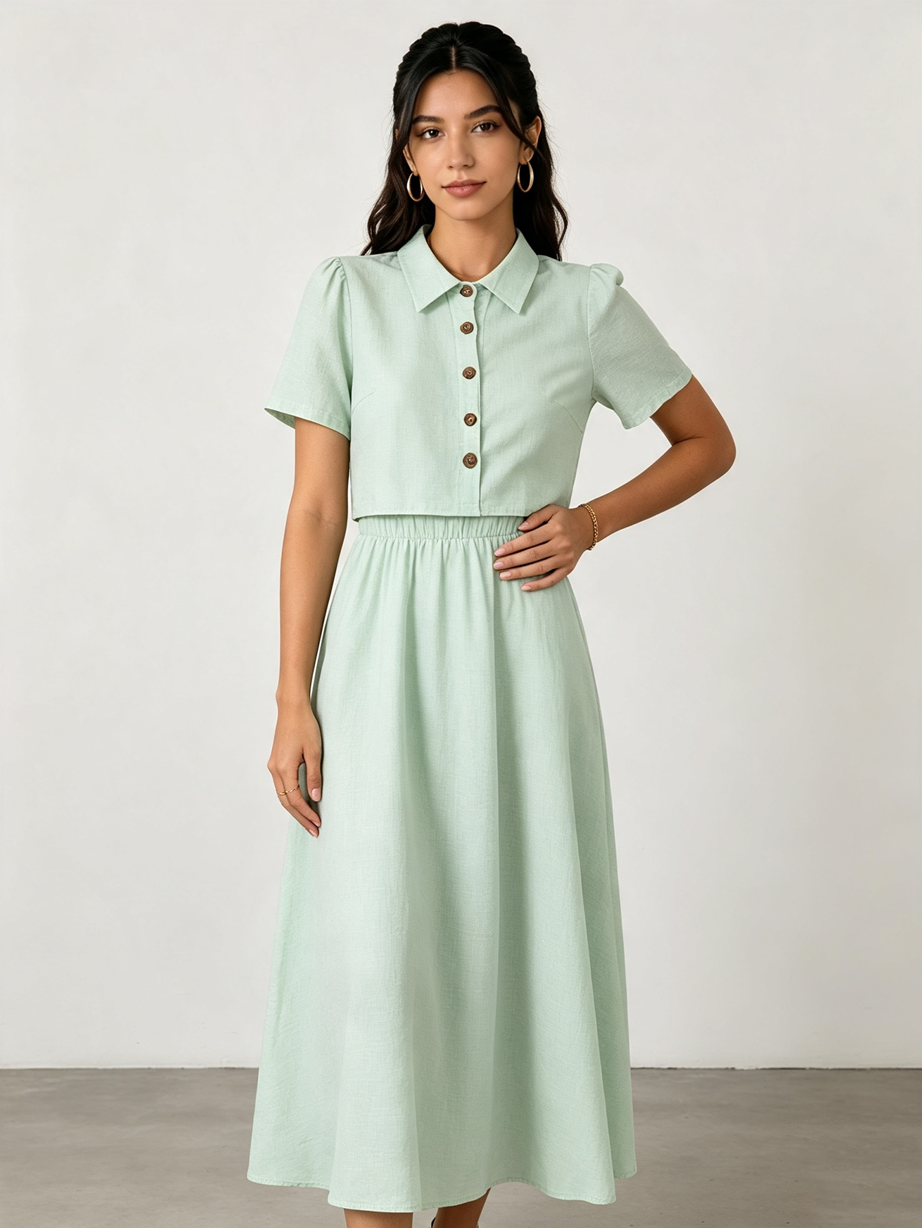 Mint Green Crop Top and A-Line Skirt Set