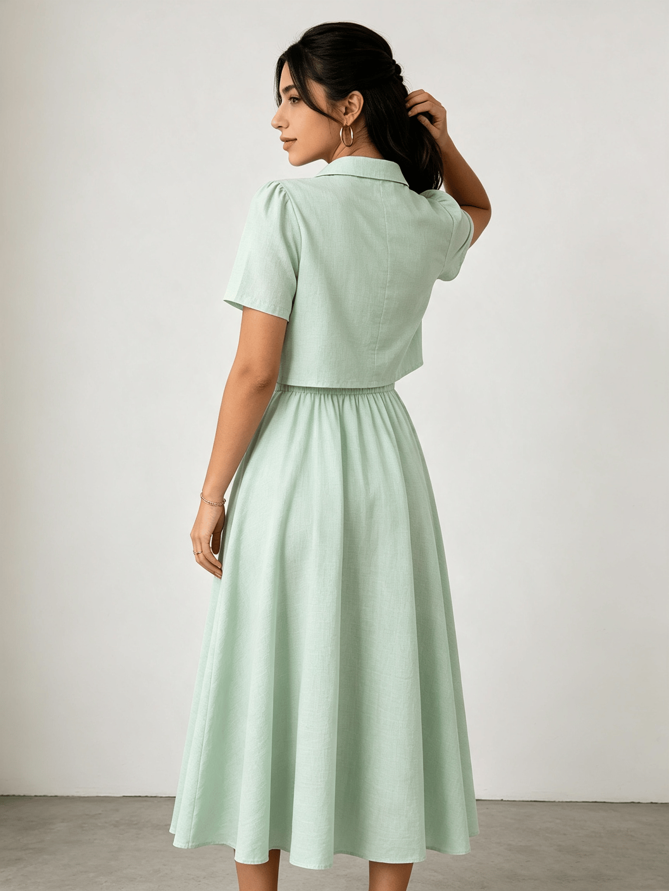 Mint Green Crop Top and A-Line Skirt Set