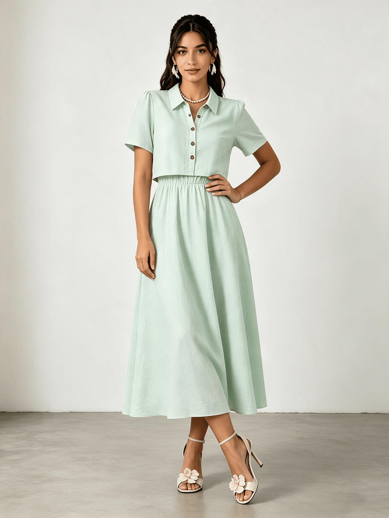 Mint Green Crop Top and A-Line Skirt Set