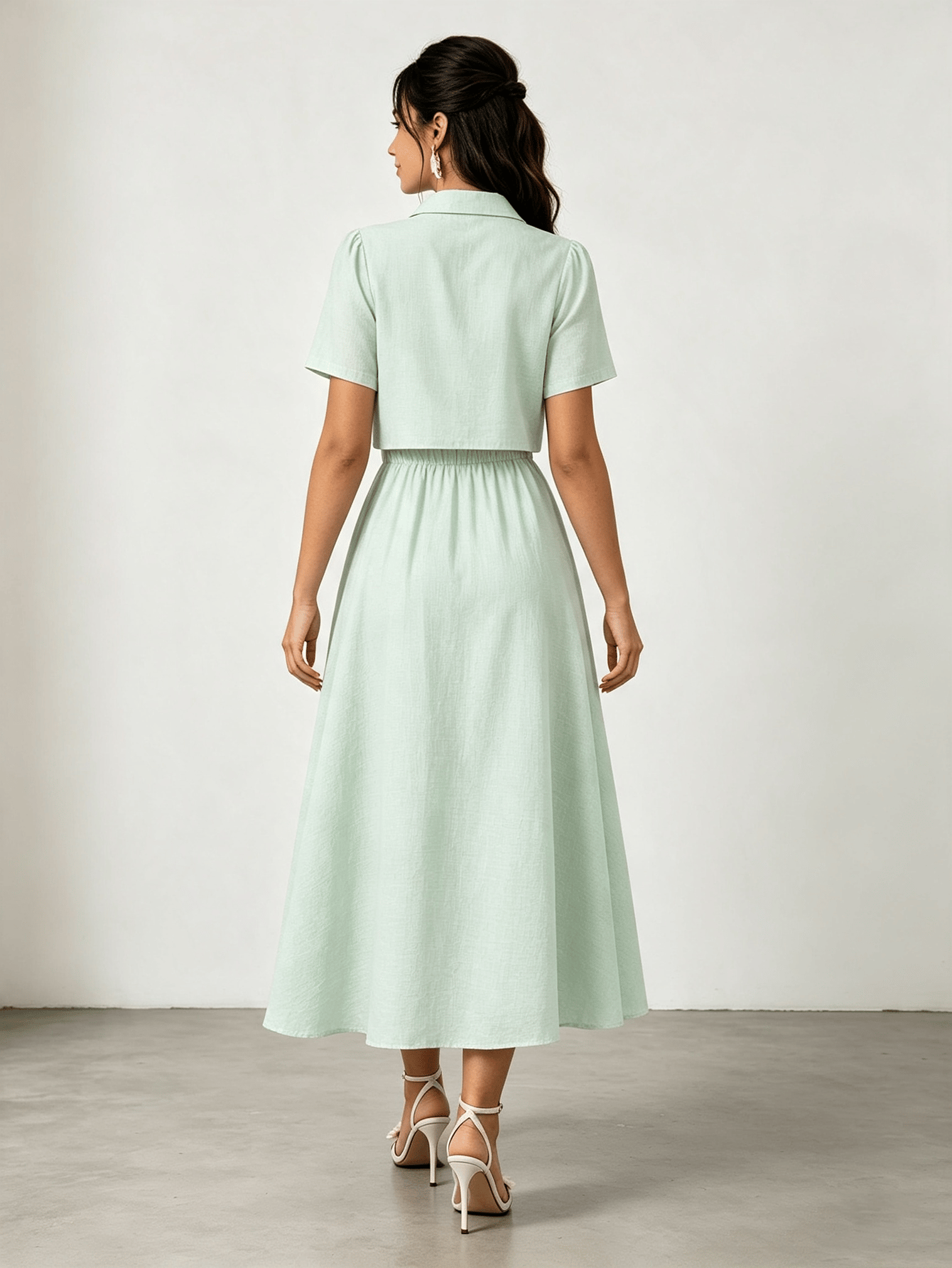 Mint Green Crop Top and A-Line Skirt Set