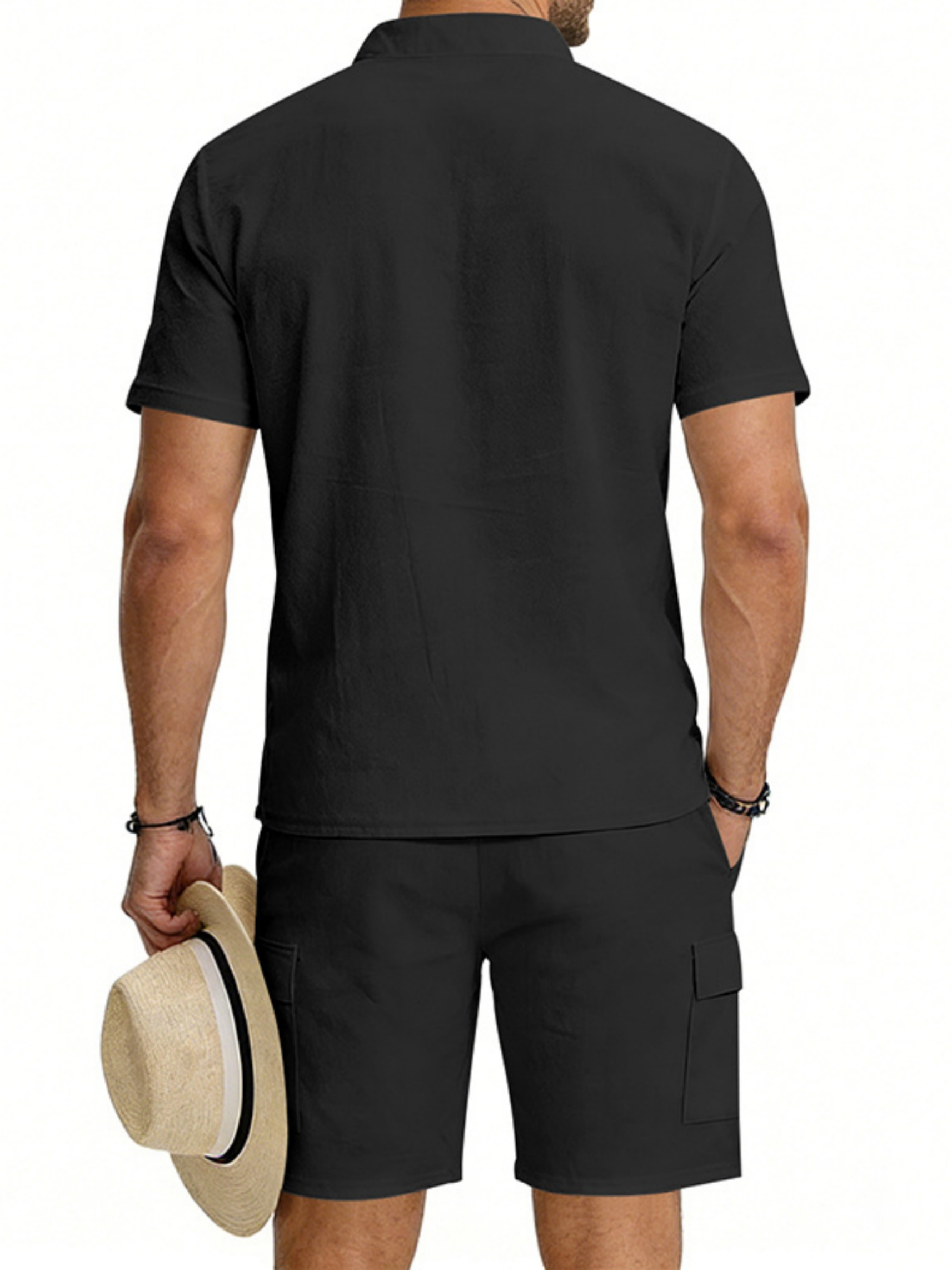 Men Black Short Sleeve Shirt and Shorts Set