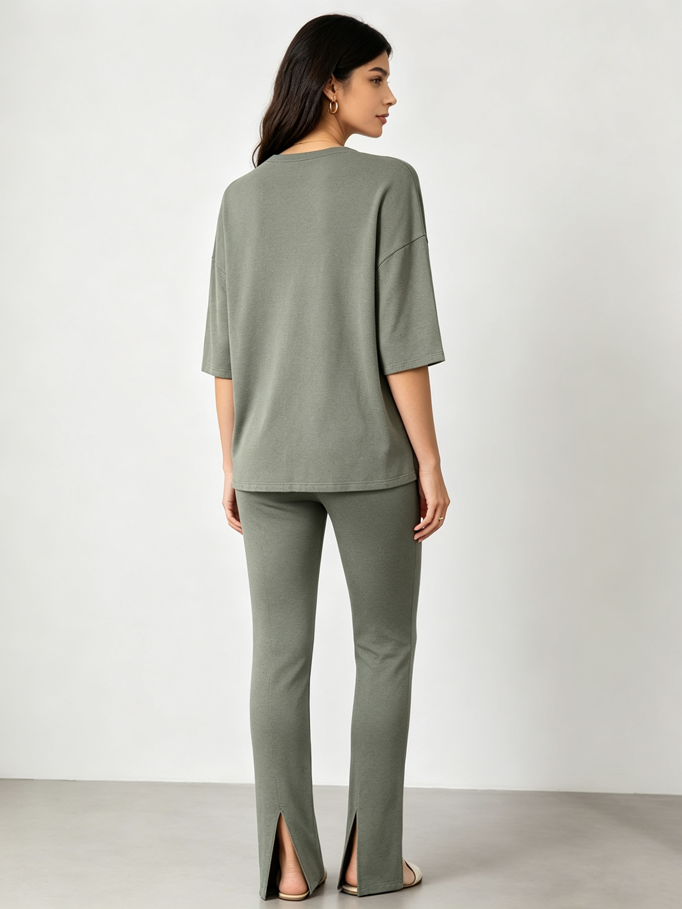 Olive Straight Leg Trousers and T-Shirt Co-Ord Set