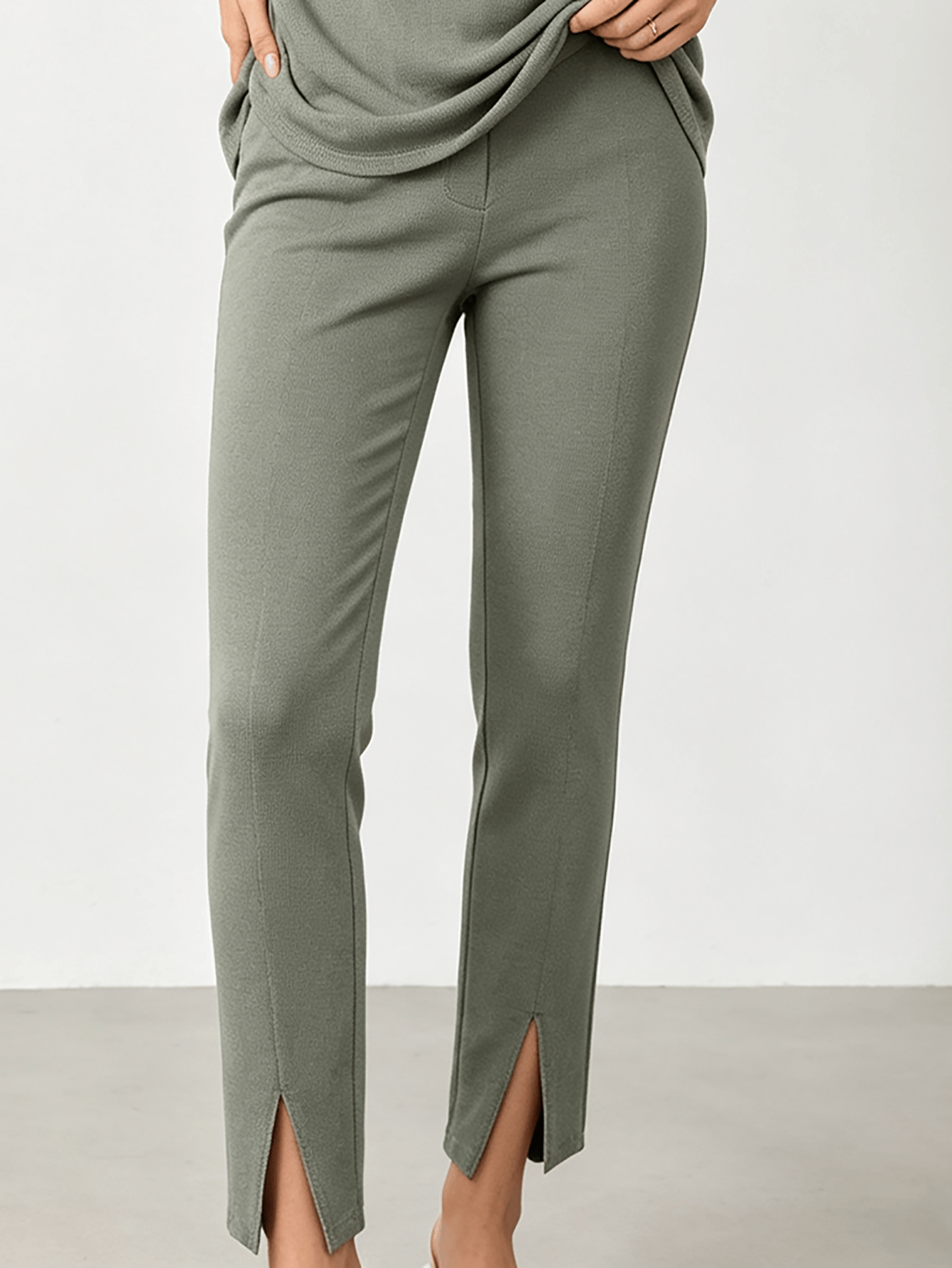 Olive Straight Leg Trousers and T-Shirt Co-Ord Set