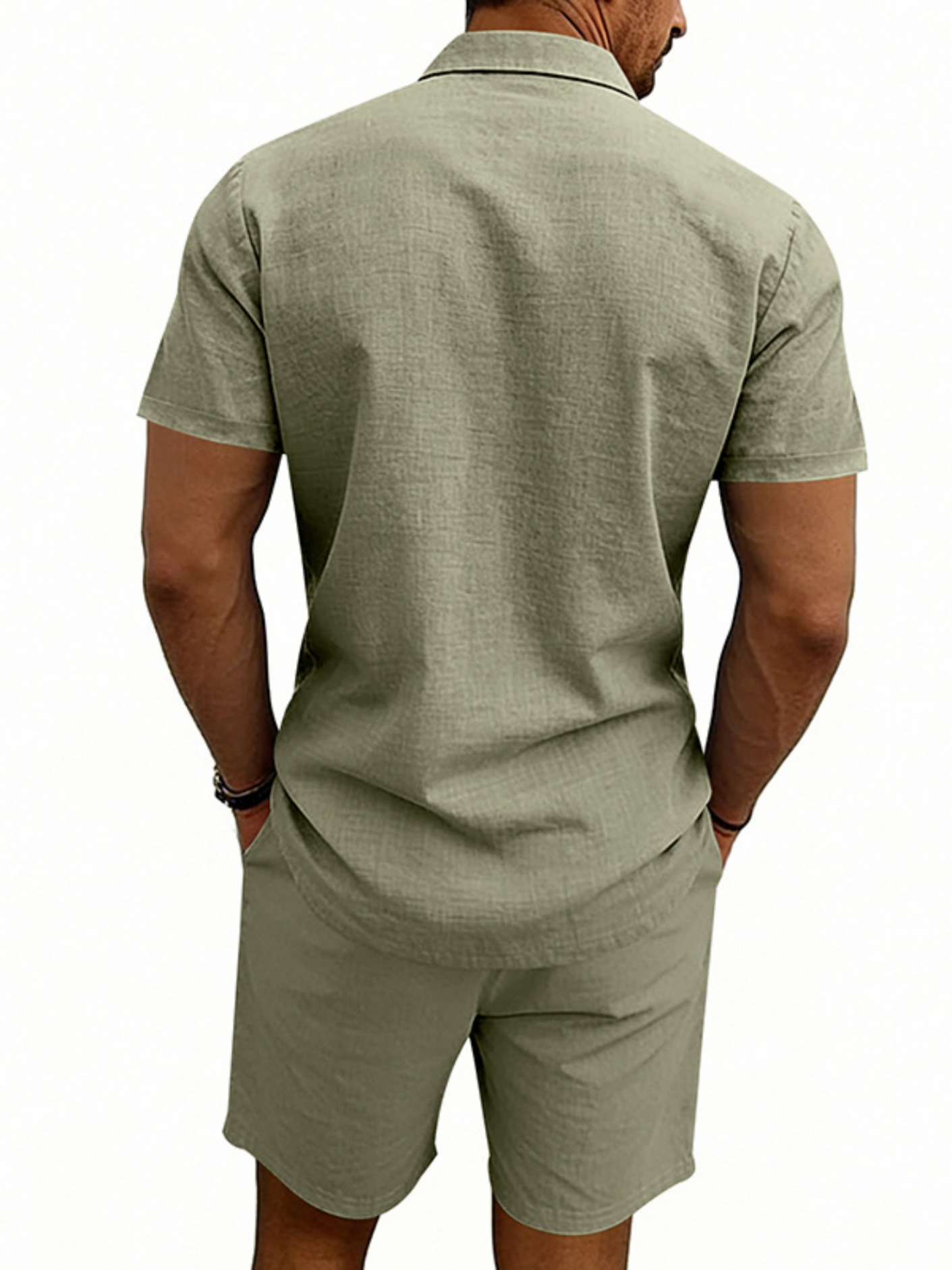 Men Olive Polo and Shorts Set