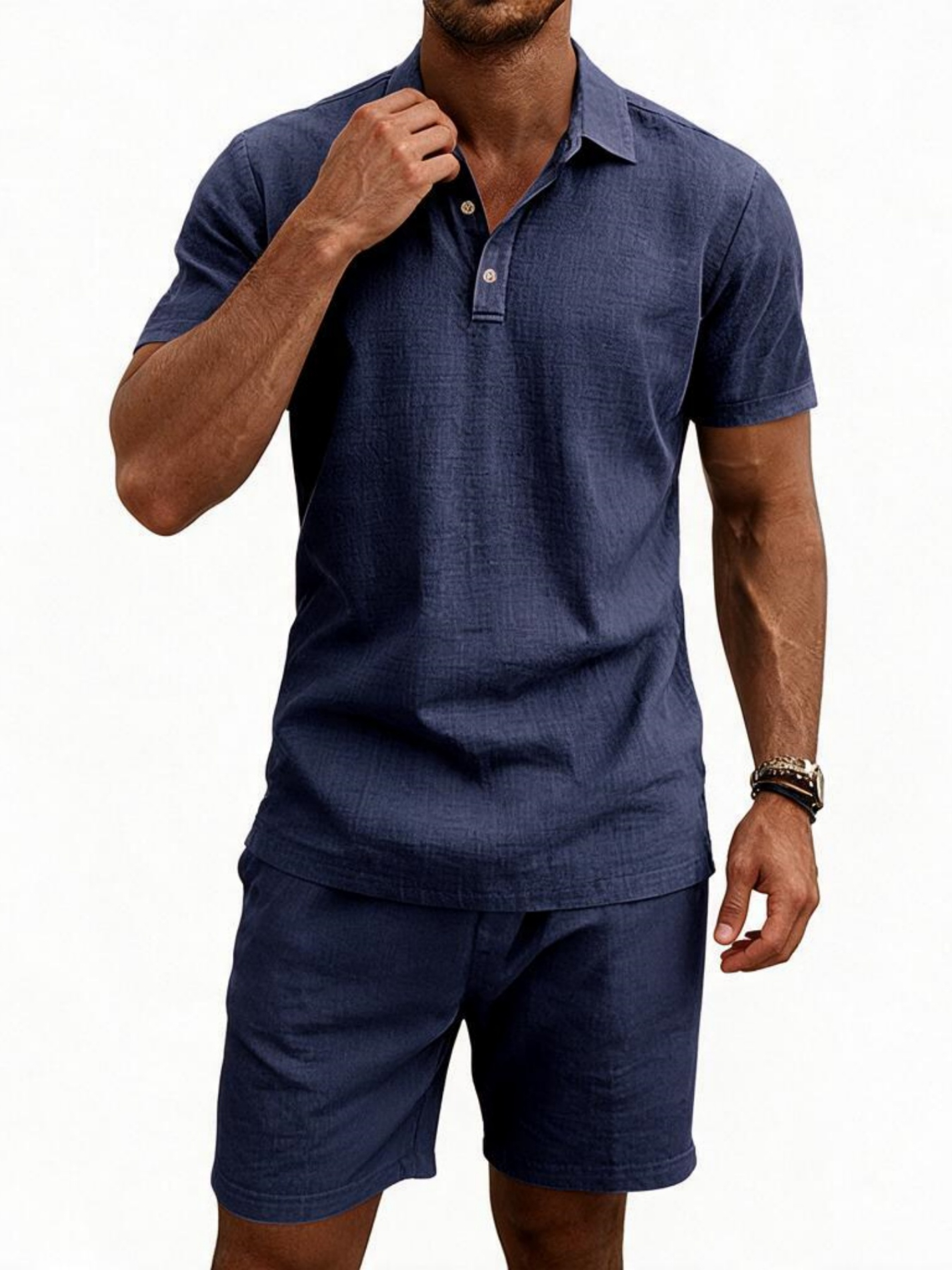 Men Navy Polo and Shorts Set