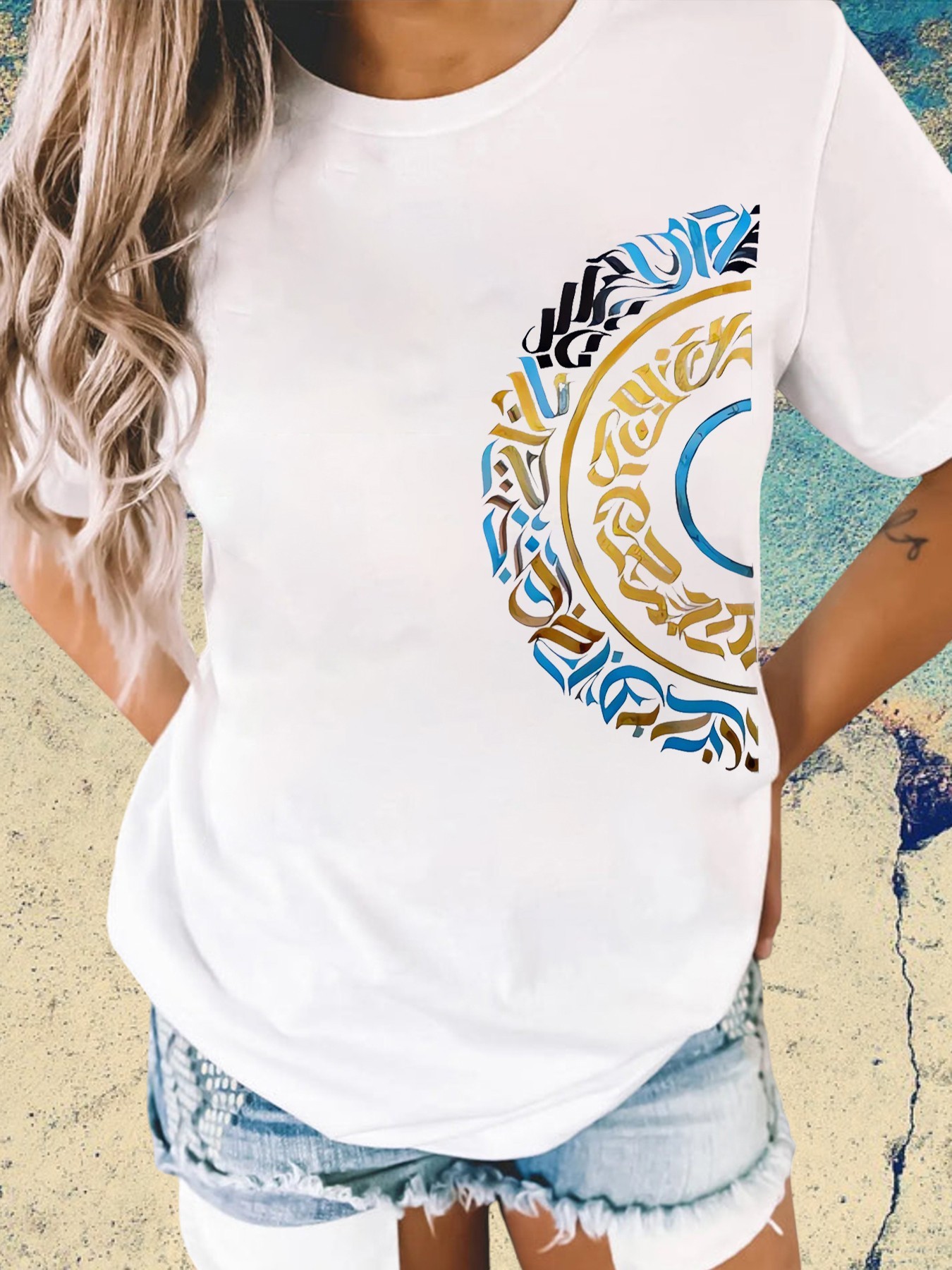 White Oversized Printed Short Sleeves T-Shirt