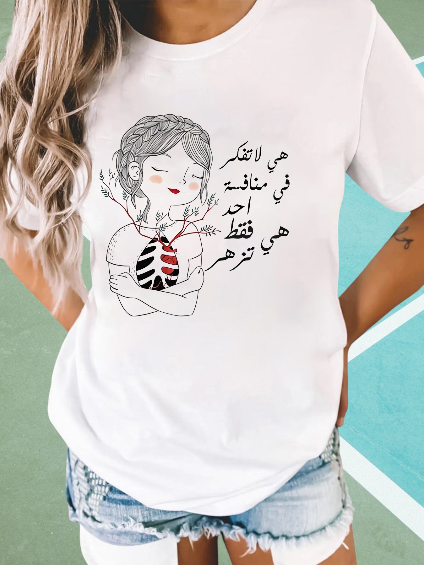 White Short Sleeves T-Shirt with Arabic Calligraphy Print