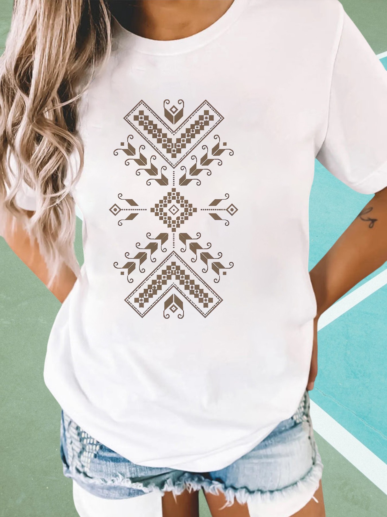 White Oversized Printed Short Sleeves T-Shirt
