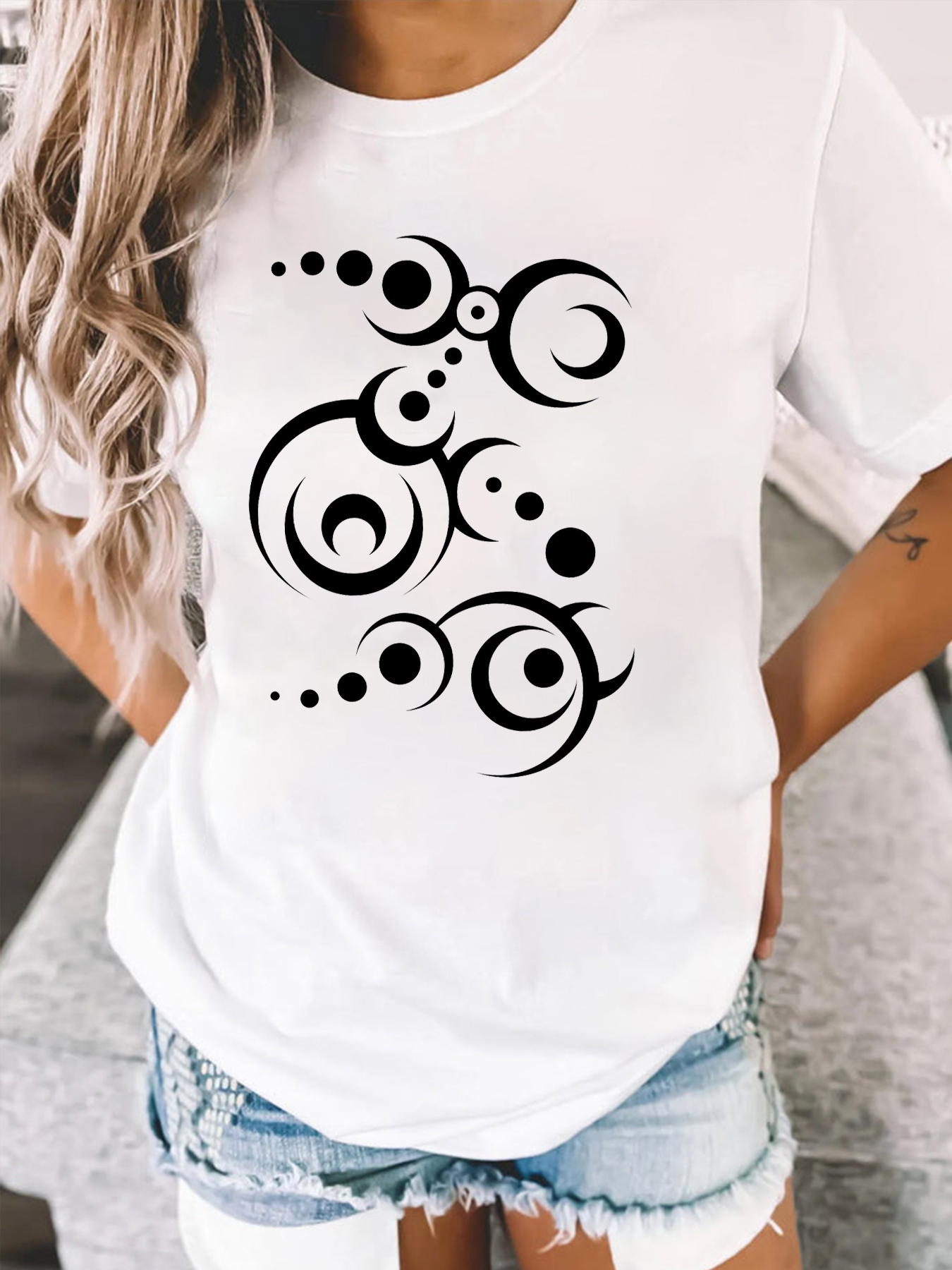 White Oversized Round Neck Printed T-Shirt