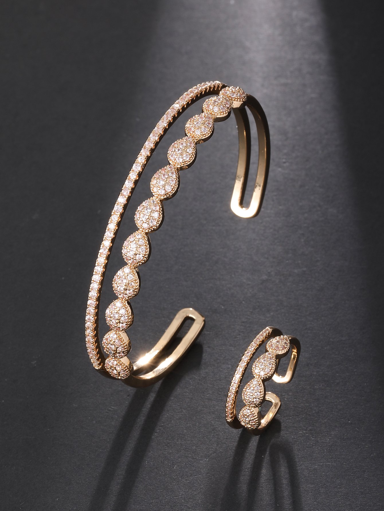 Gold CZ Bracelet and Ring Set - 2-Pack