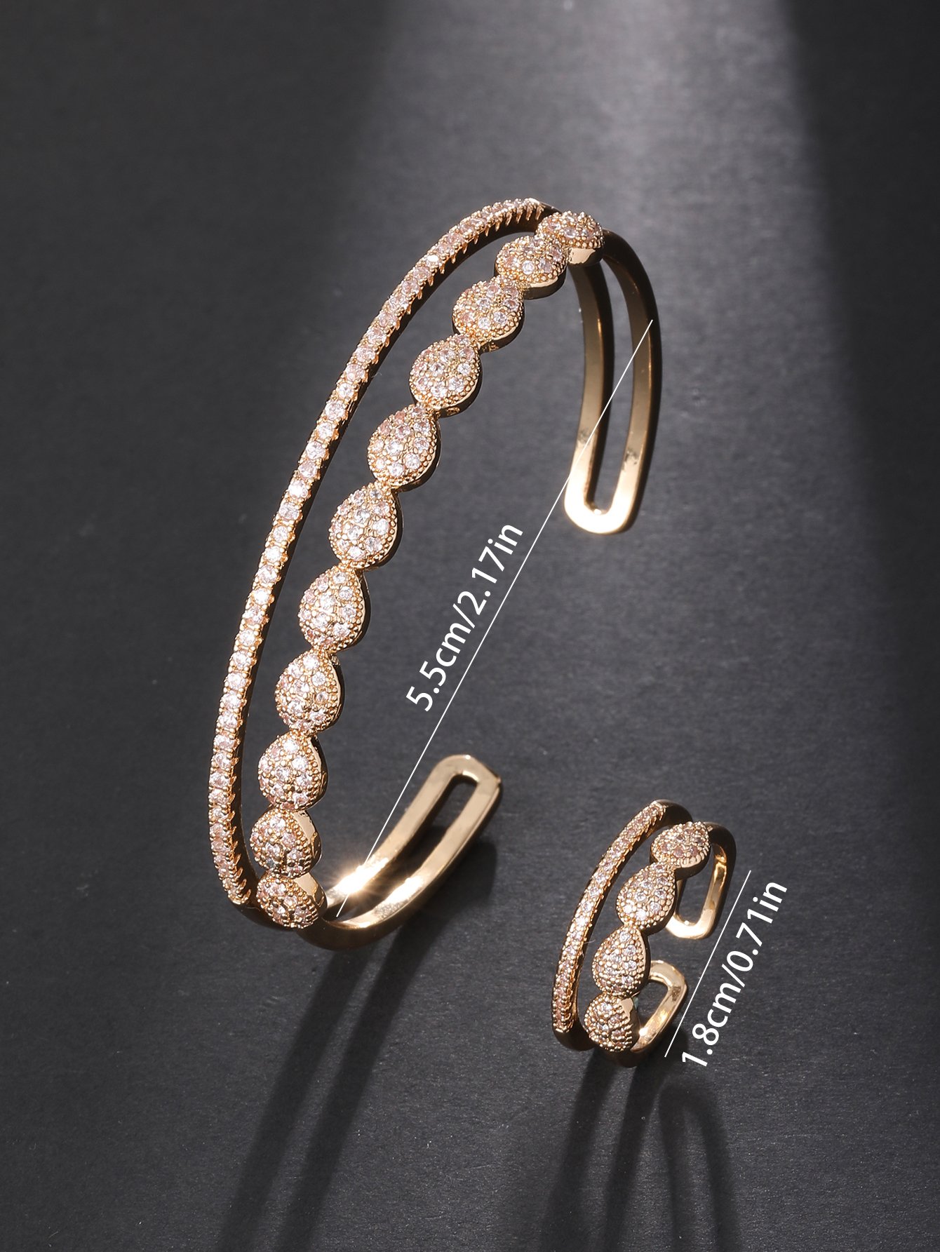Gold CZ Bracelet and Ring Set - 2-Pack