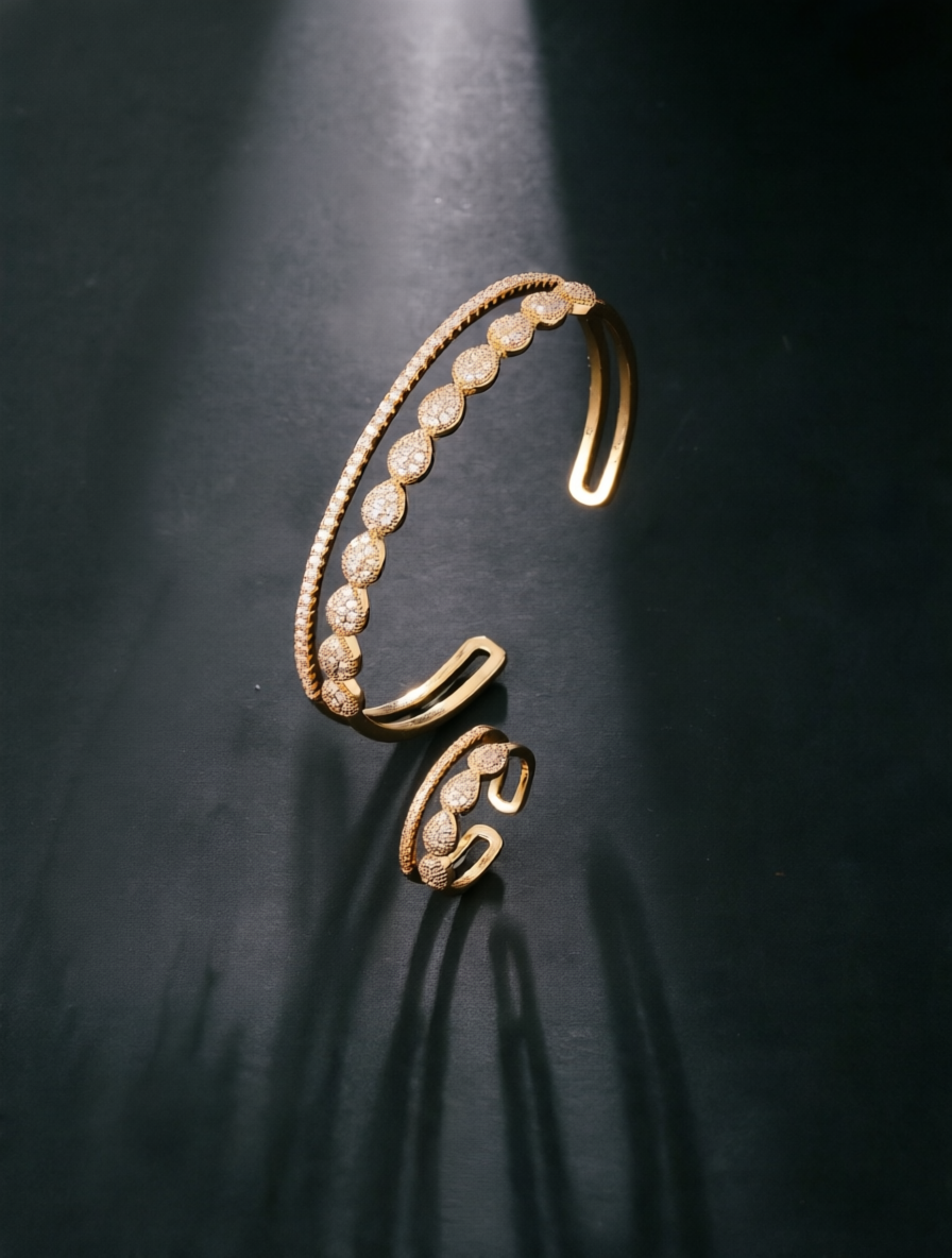 Gold CZ Bracelet and Ring Set - 2-Pack