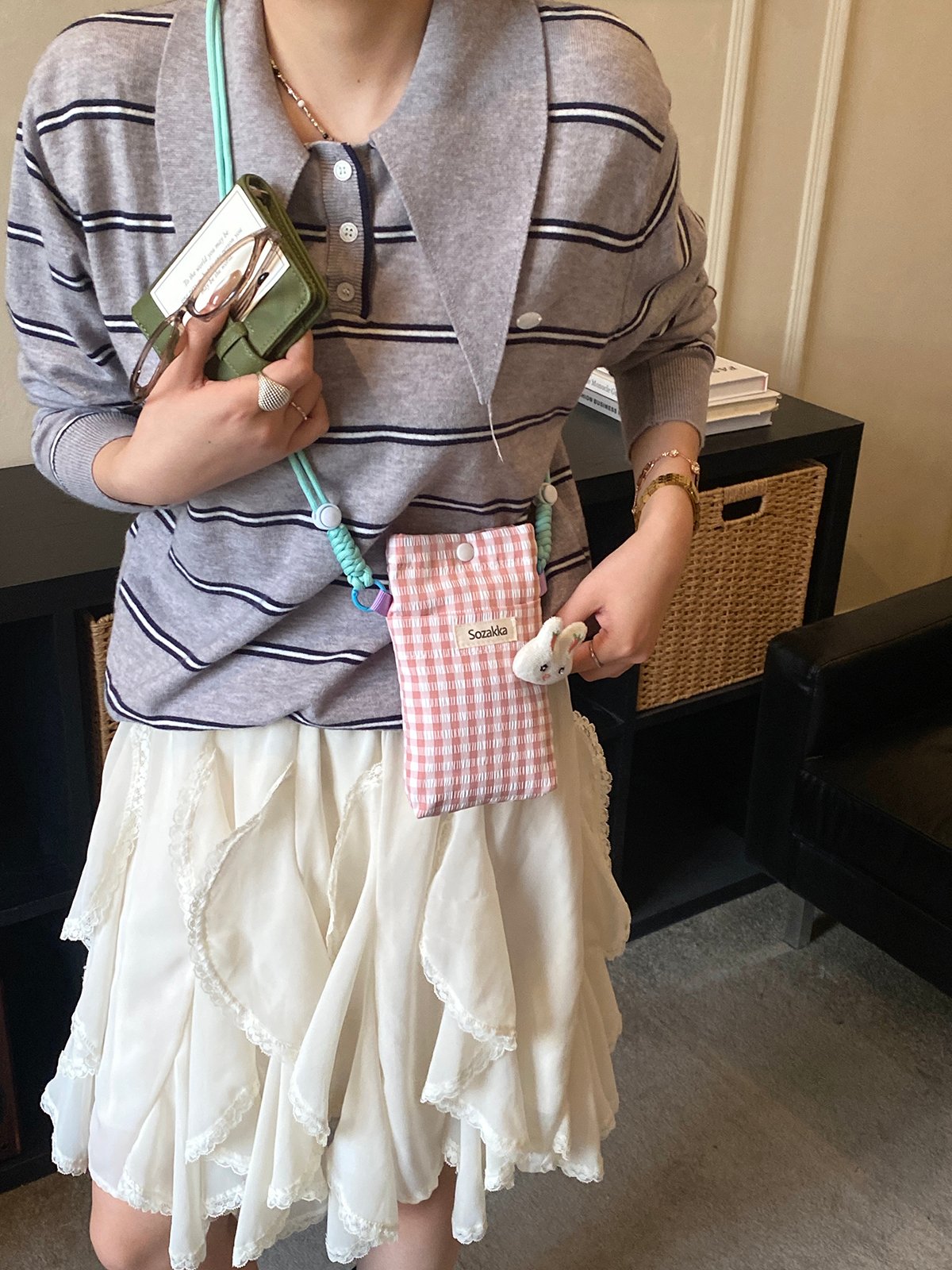 Pink Gingham Sozakka Crossbody Bag