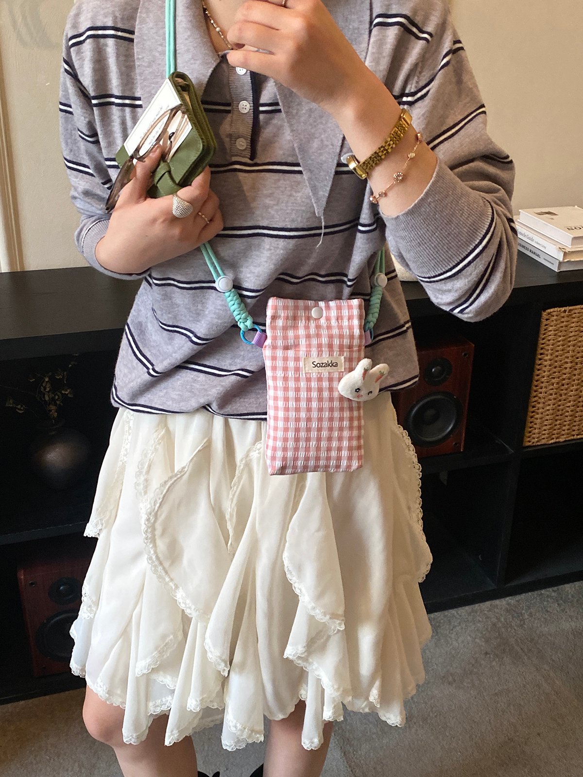 Pink Gingham Sozakka Crossbody Bag
