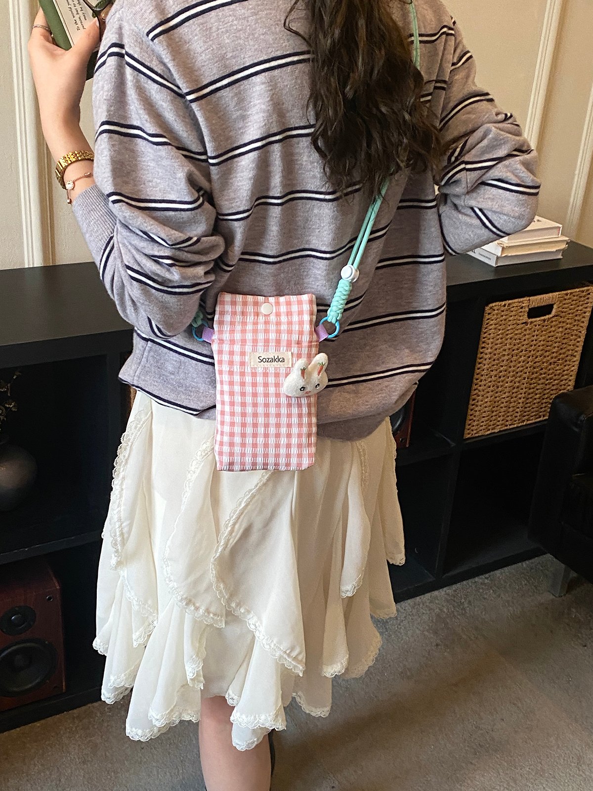 Pink Gingham Sozakka Crossbody Bag