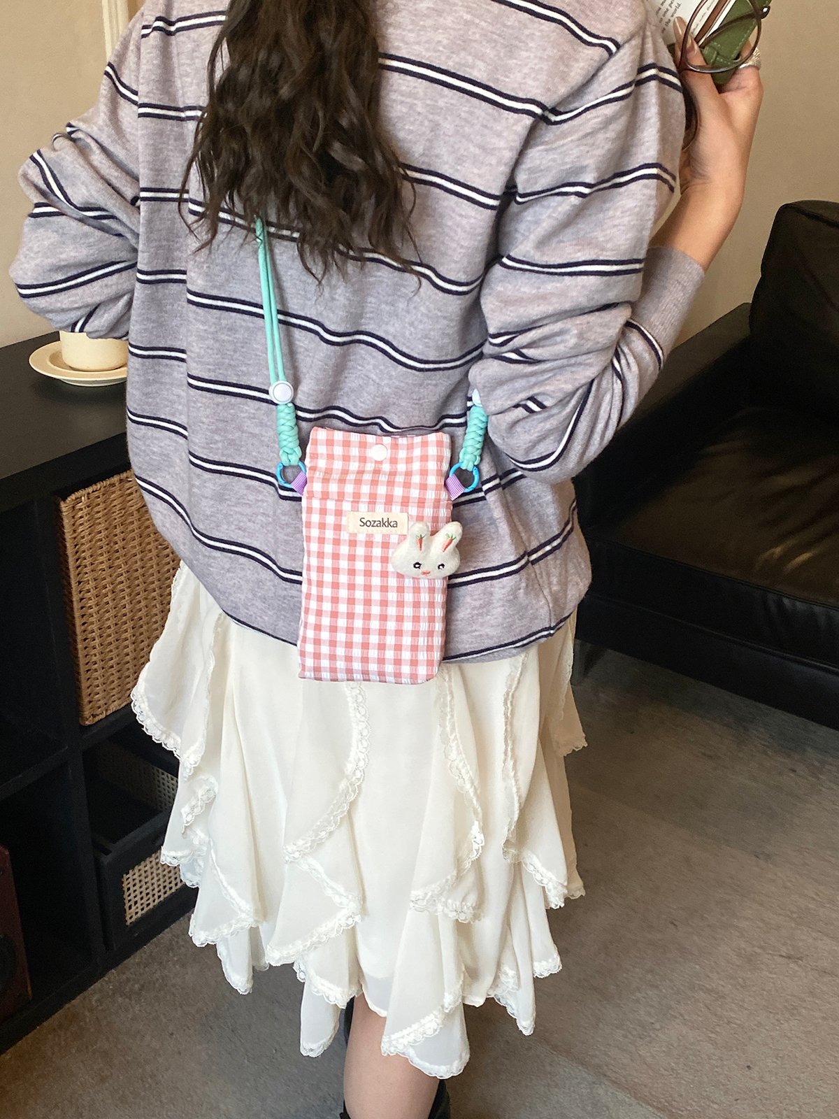 Pink Gingham Sozakka Crossbody Bag