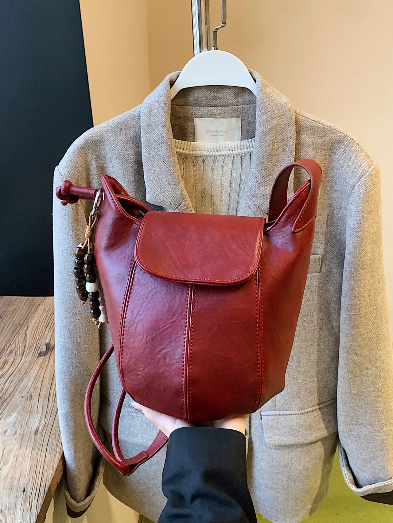 Burgundy Faux leather Crossbody Bag