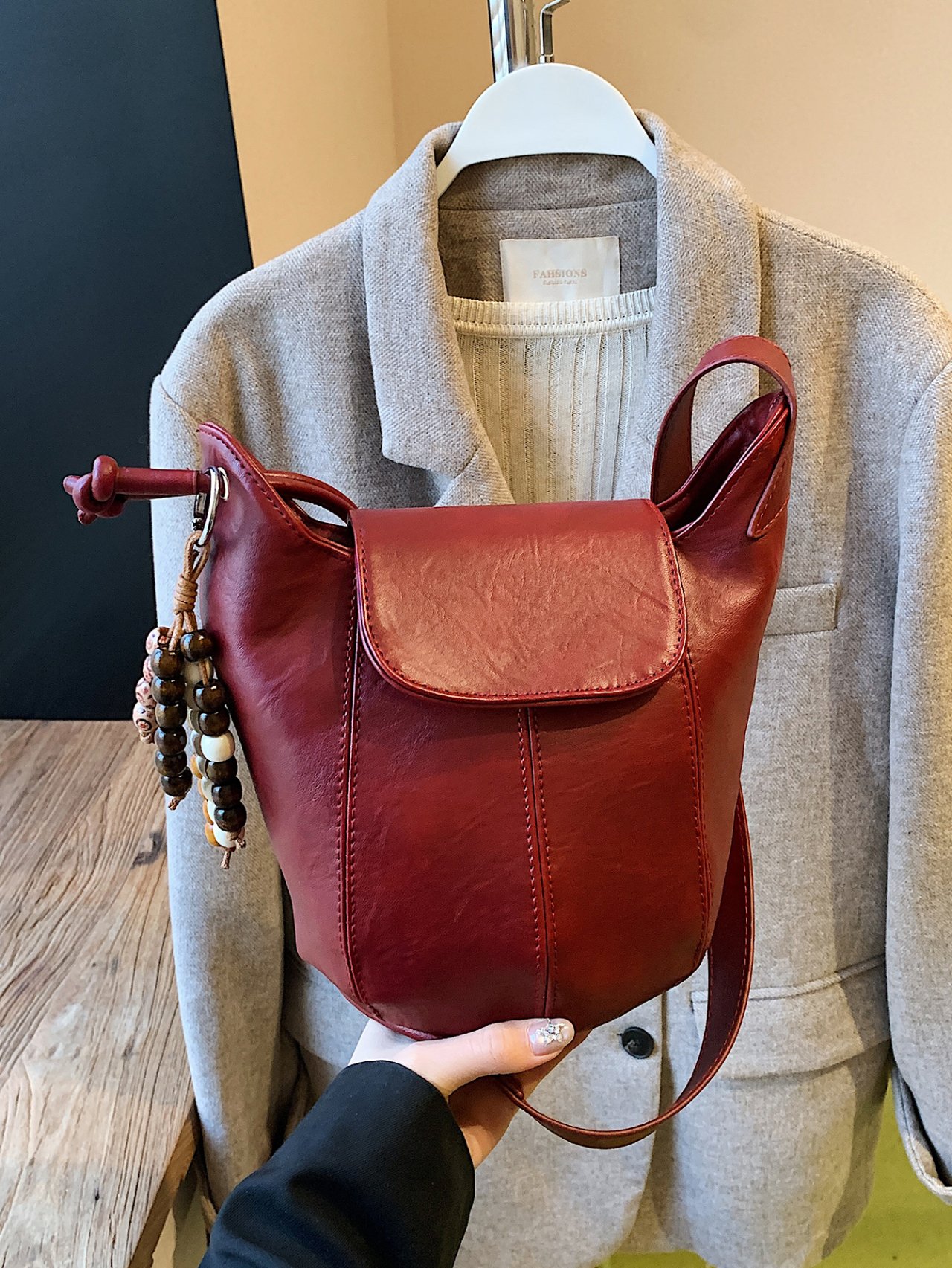 Burgundy Faux leather Crossbody Bag