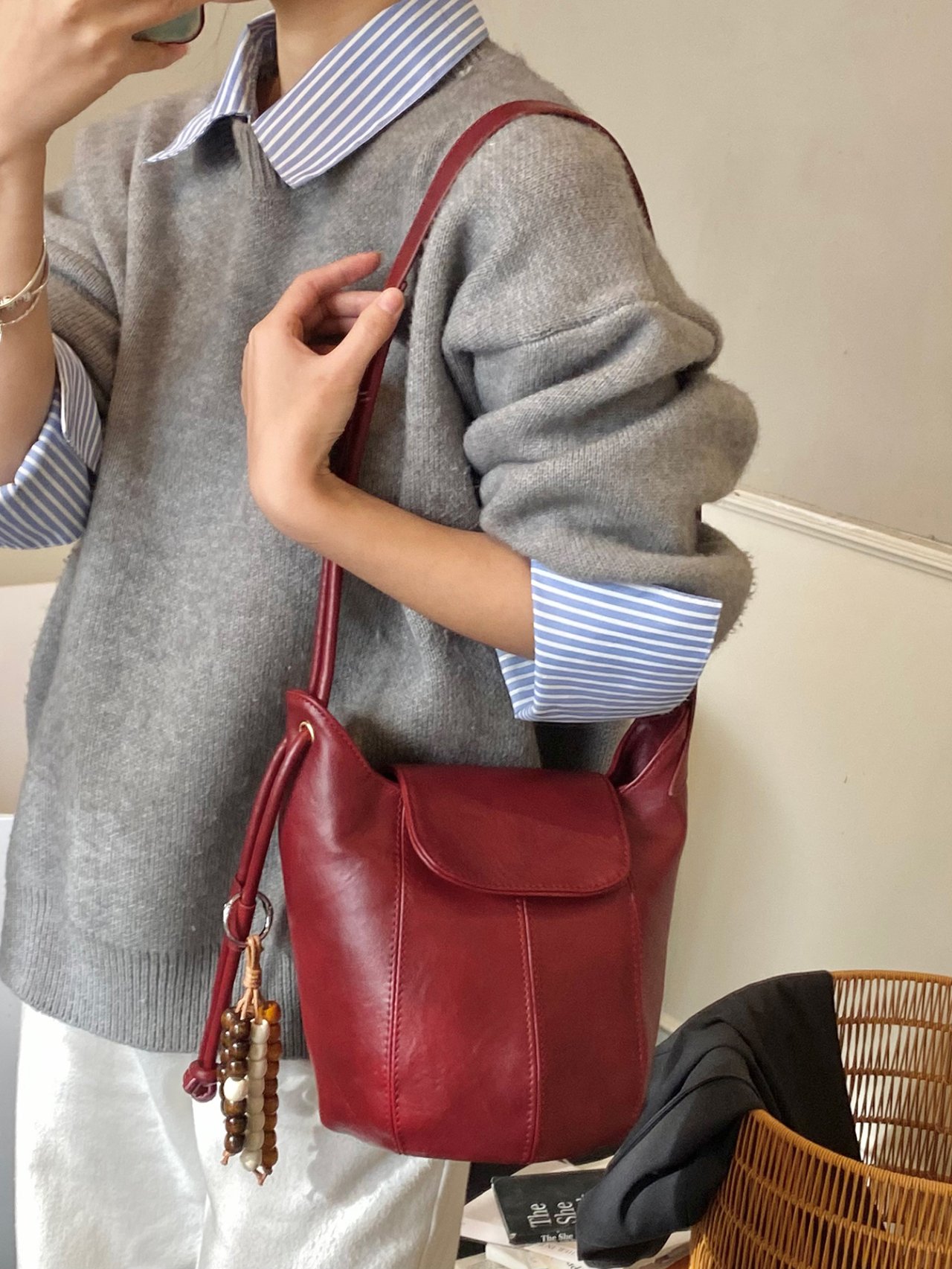 Burgundy Faux leather Crossbody Bag