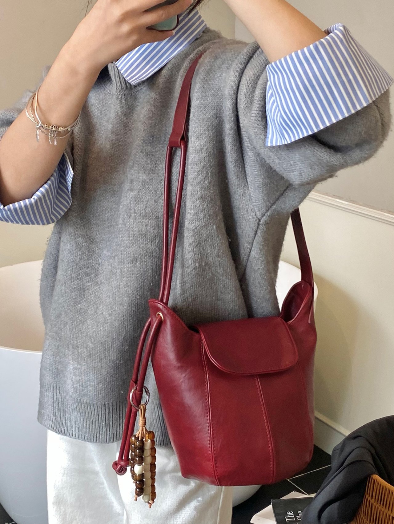 Burgundy Faux leather Crossbody Bag