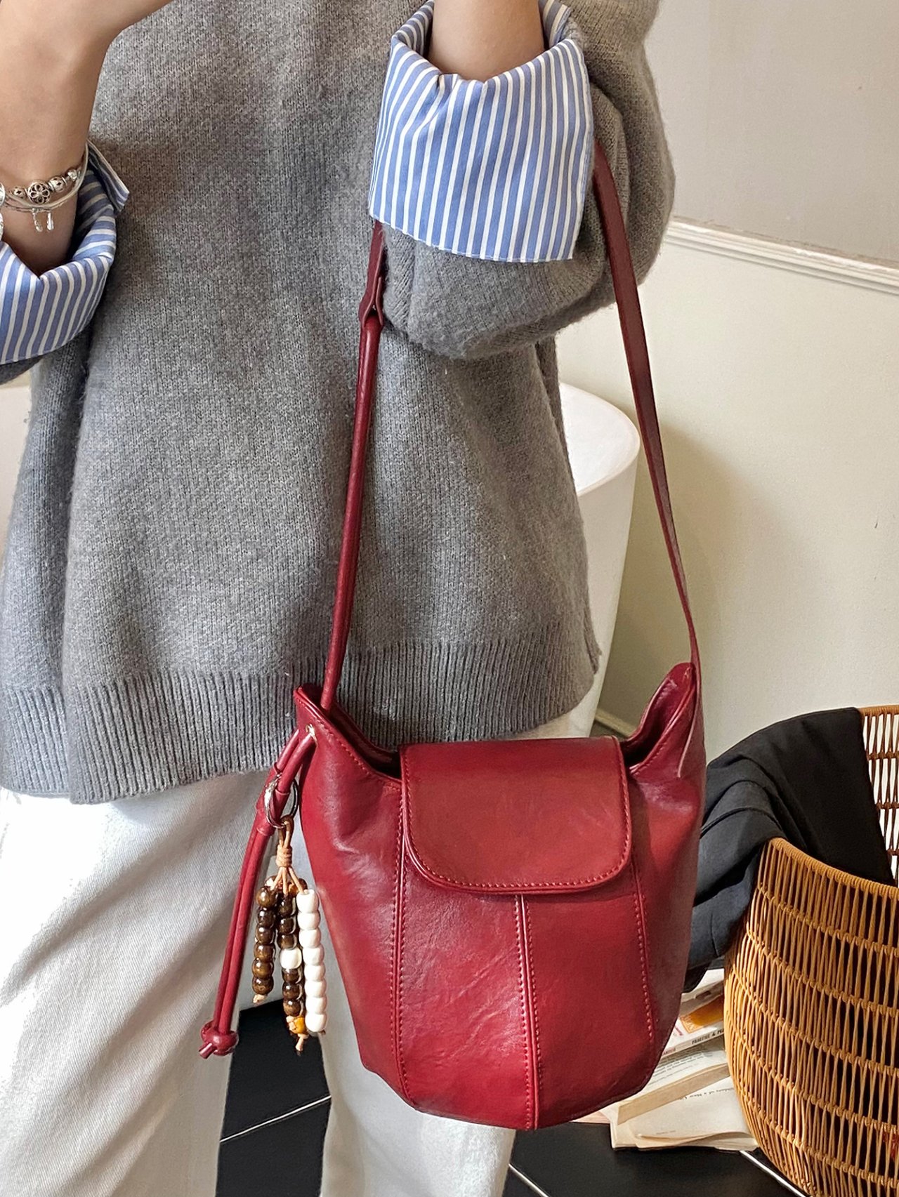 Burgundy Faux leather Crossbody Bag