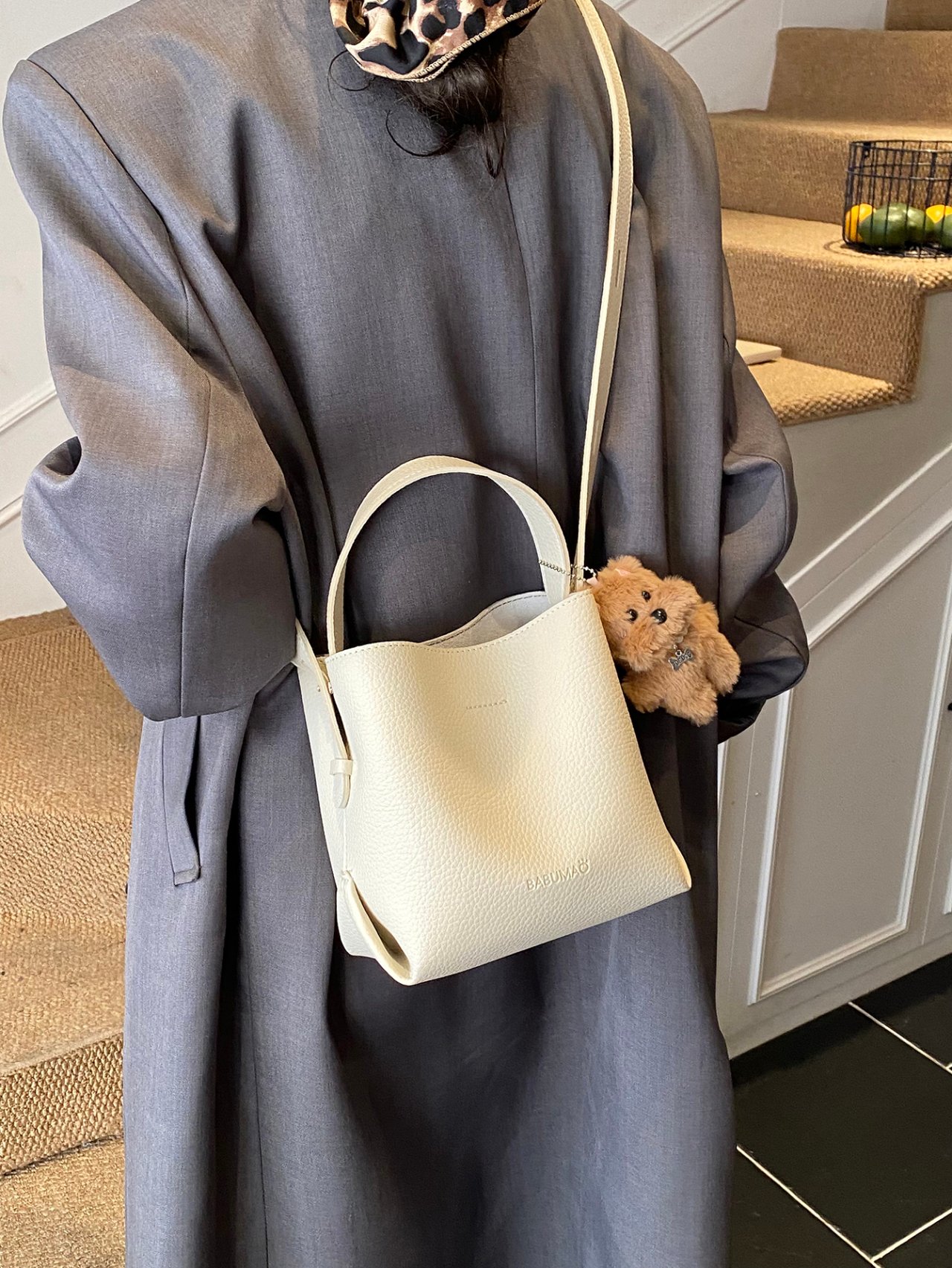 Off-White Crossbody Bag with Charm