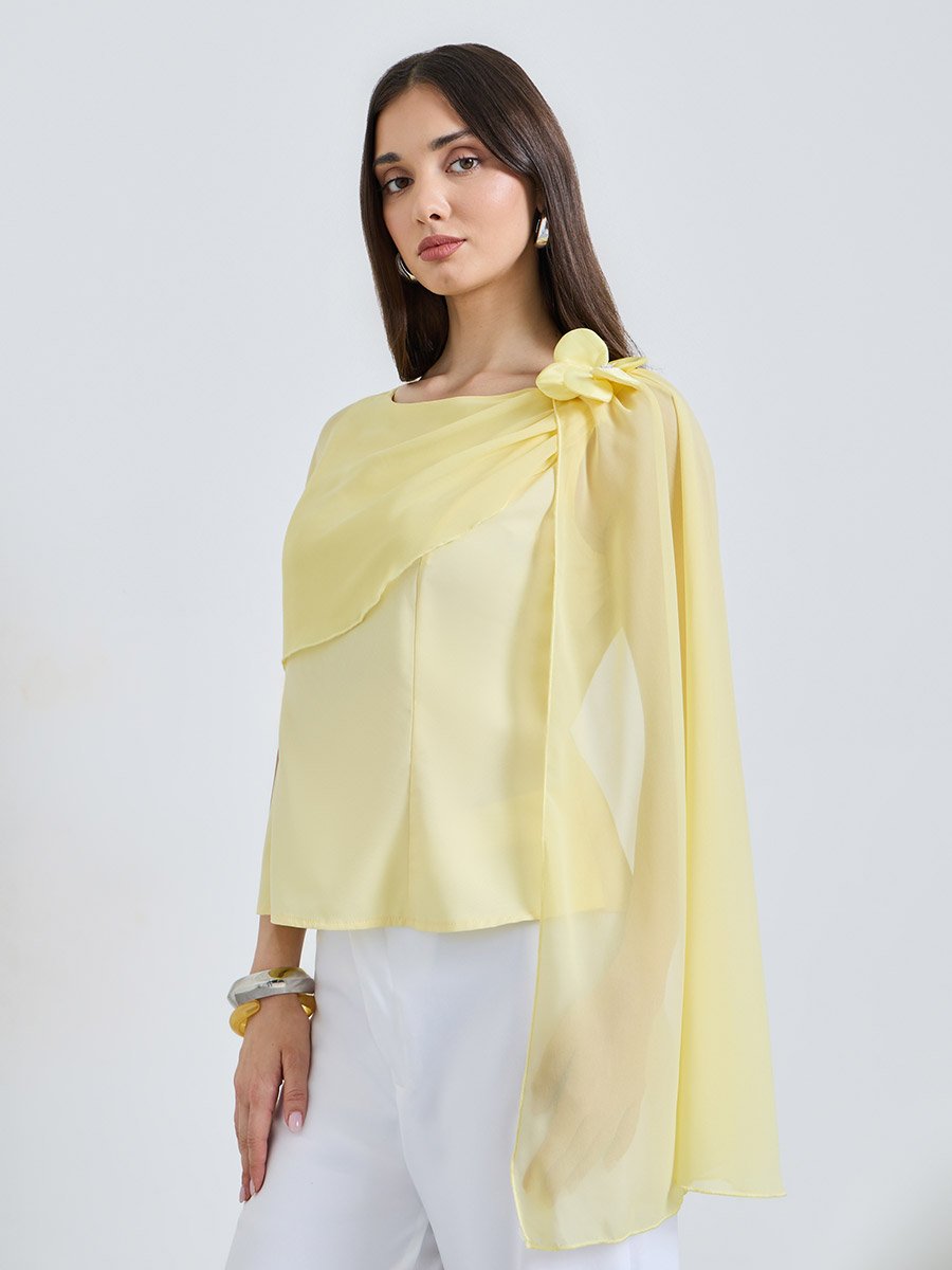 Yellow Solid Round Neck Top