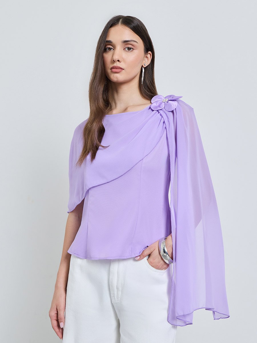 Purple Solid Boat Neck Top