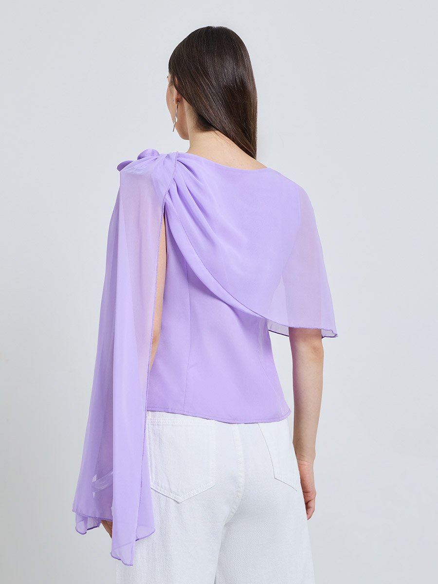 Purple Solid Boat Neck Top