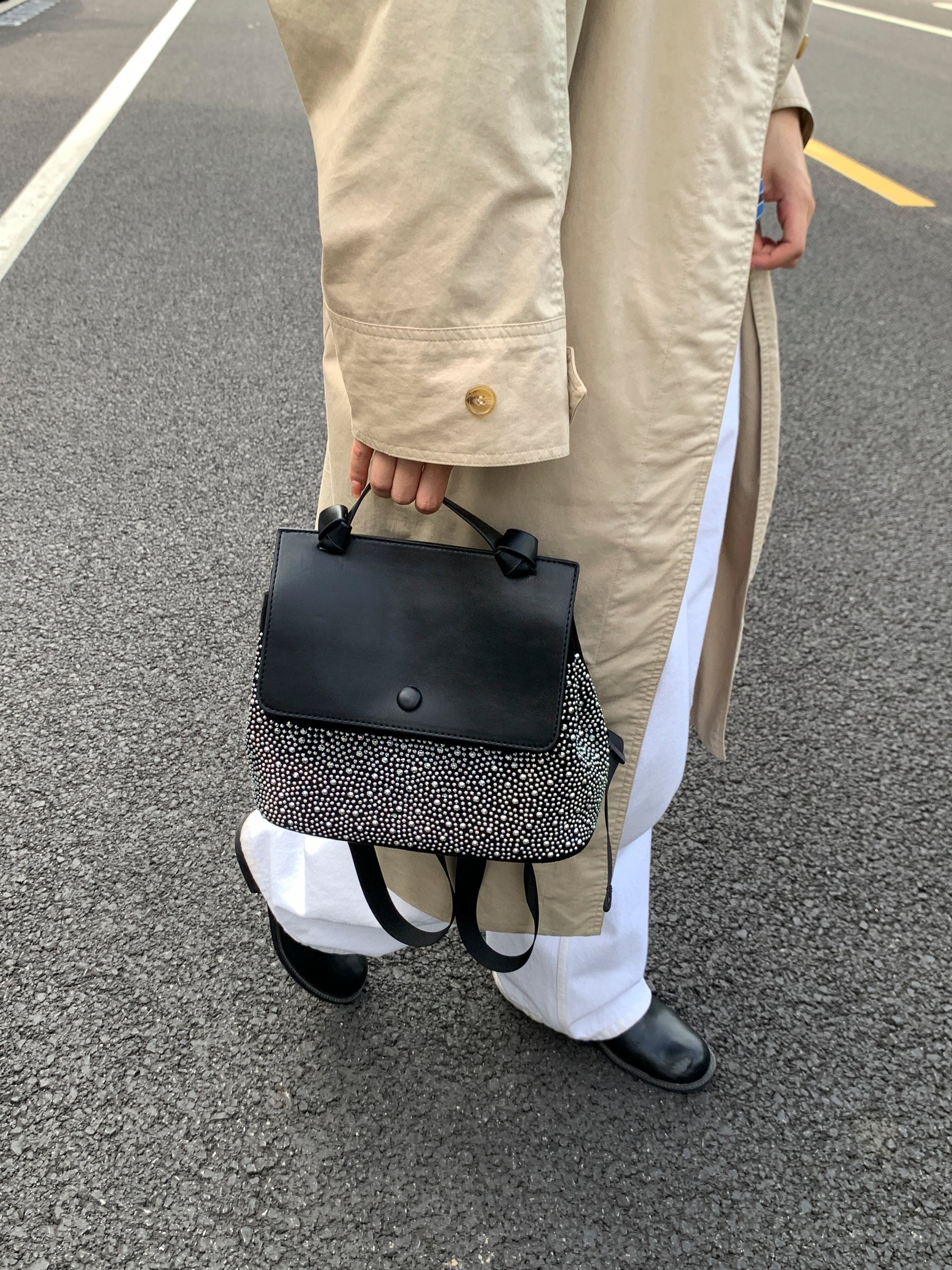 Black Rhinestone Embellished Mini Handbag