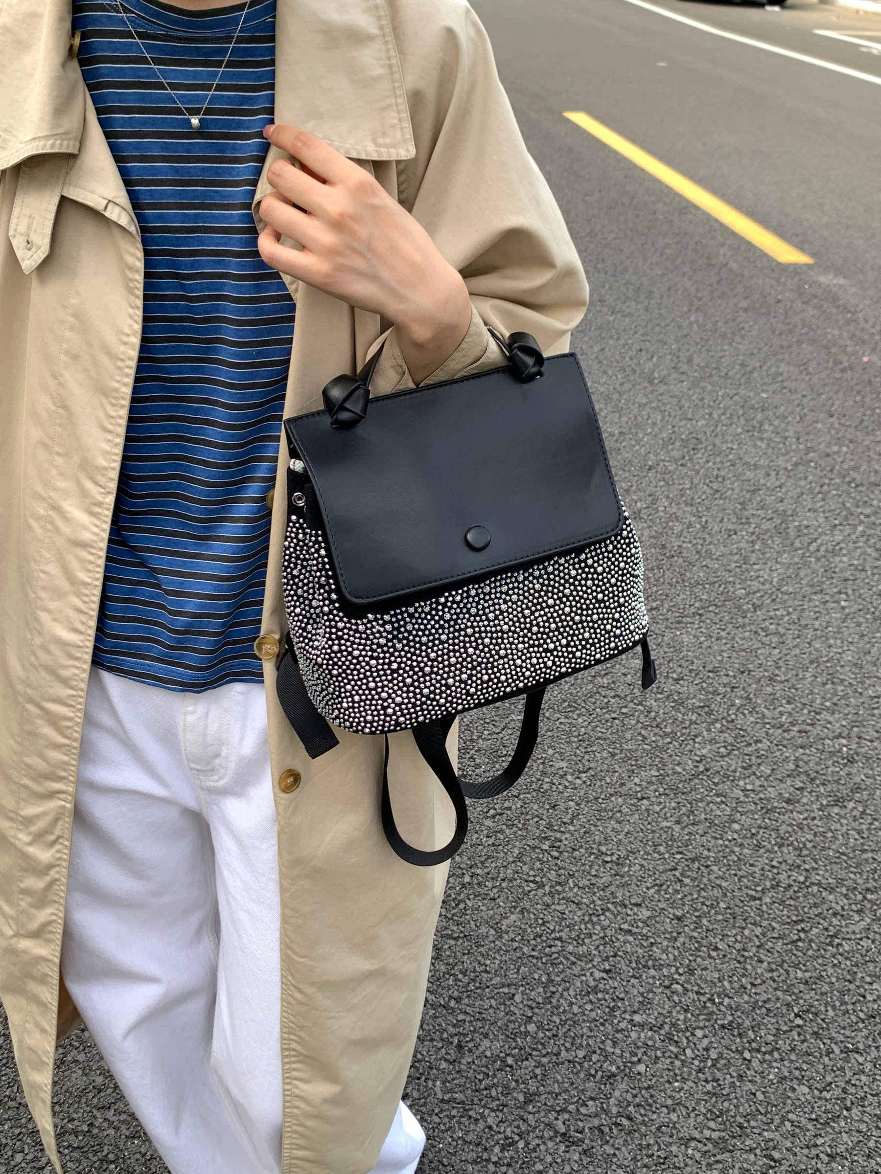 Black Rhinestone Embellished Mini Handbag