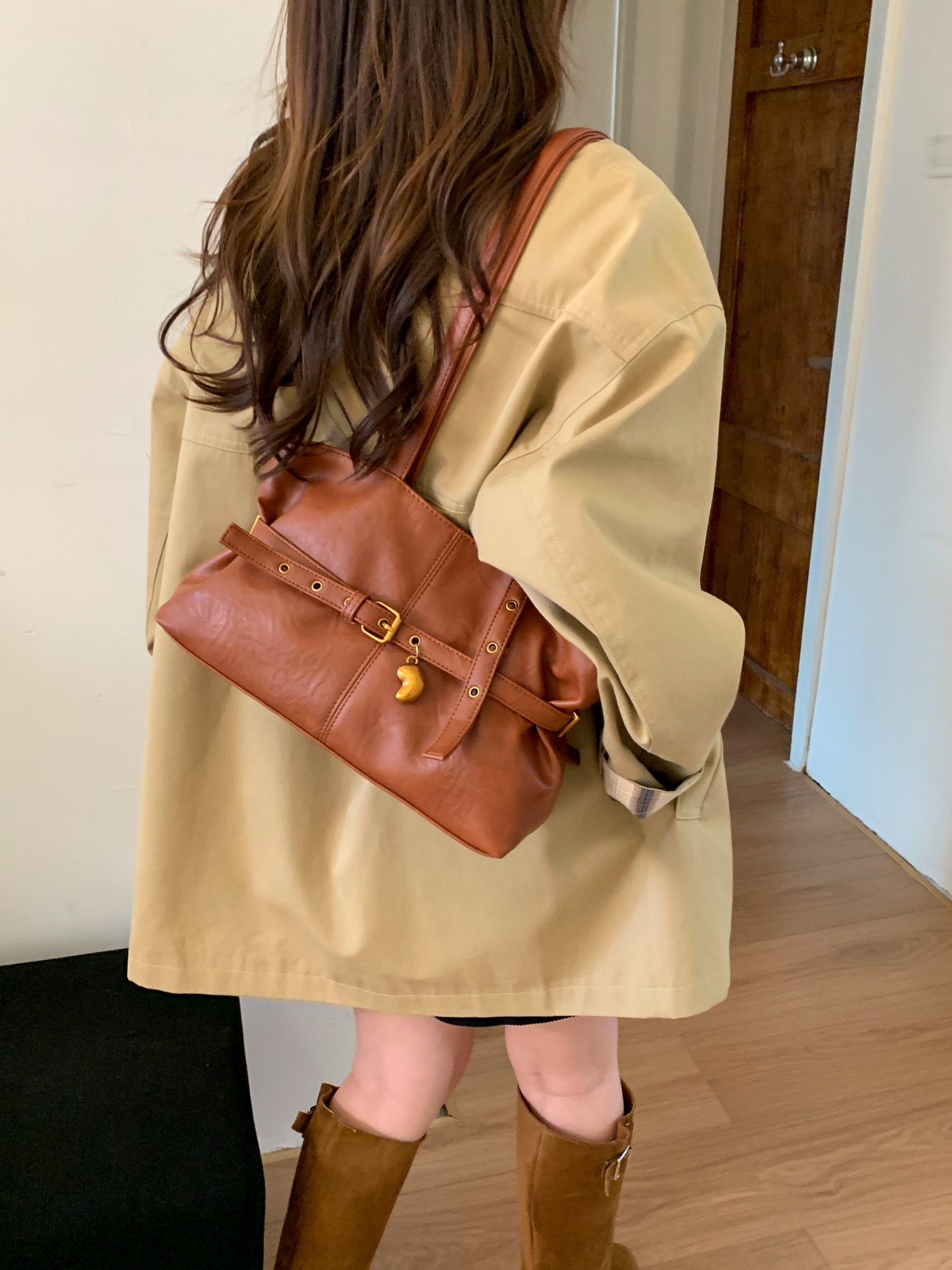 Brown Shoulder Bag with Adjustable Strap