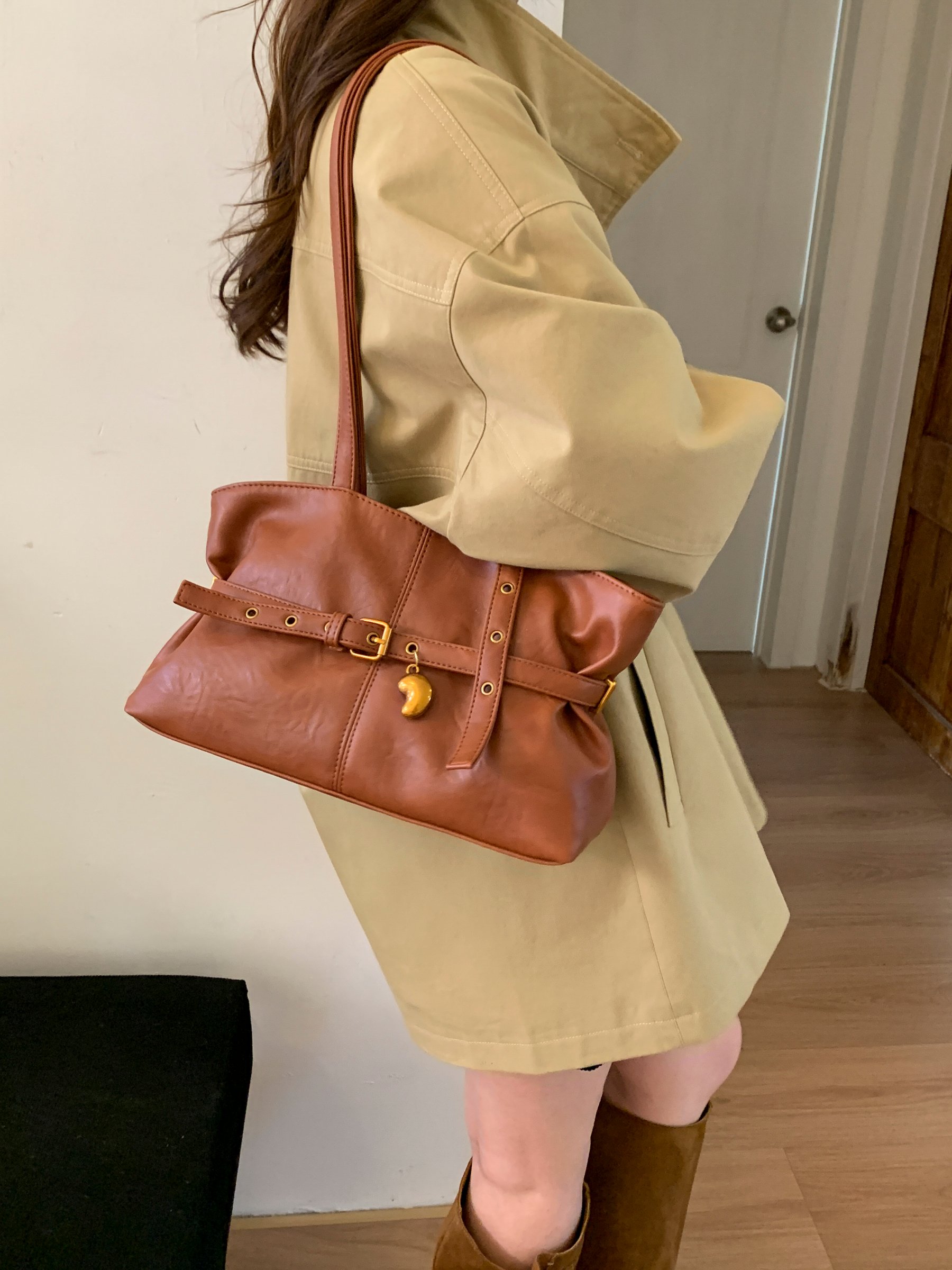 Brown Shoulder Bag with Adjustable Strap