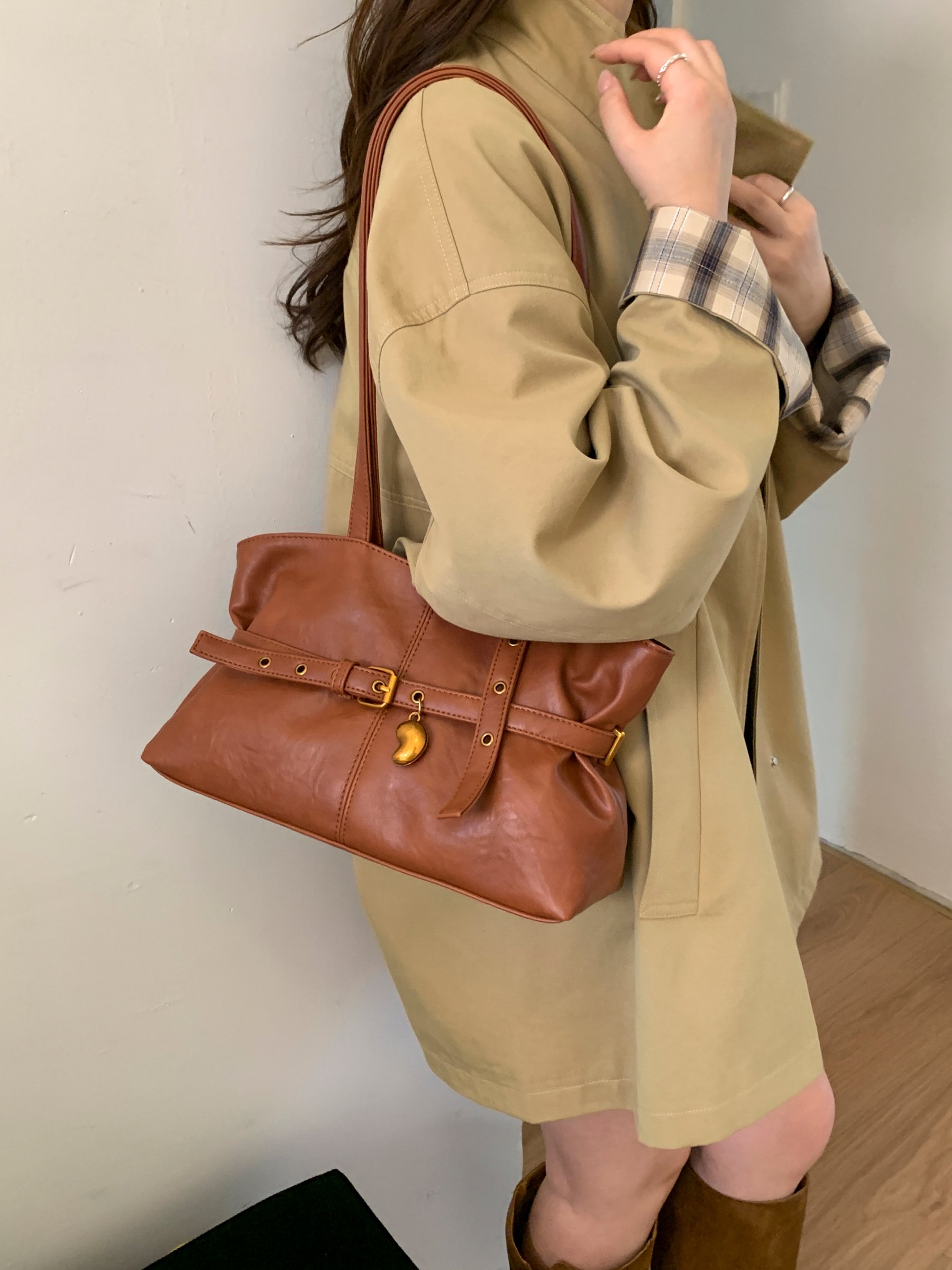 Brown Shoulder Bag with Adjustable Strap