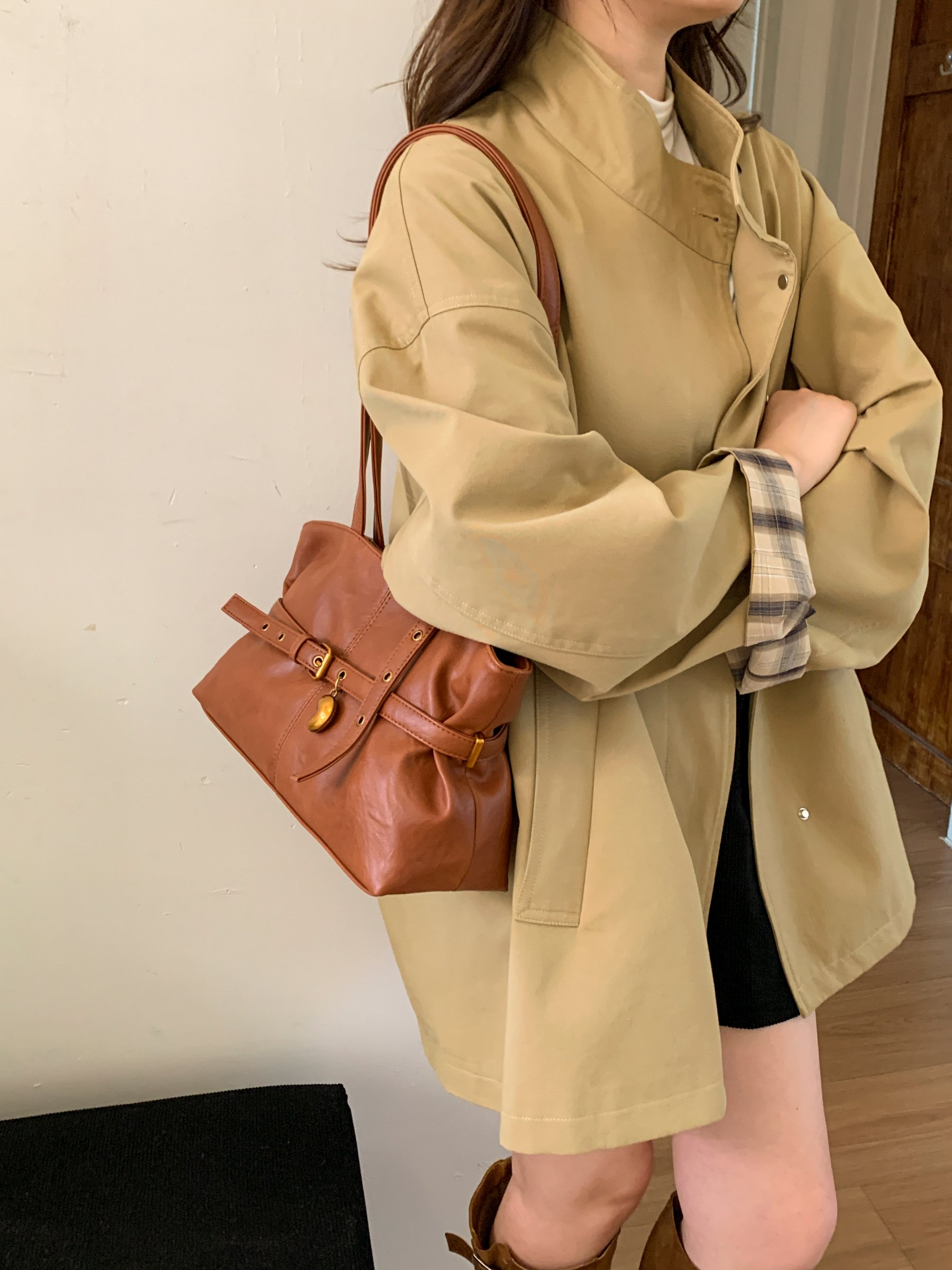 Brown Shoulder Bag with Adjustable Strap