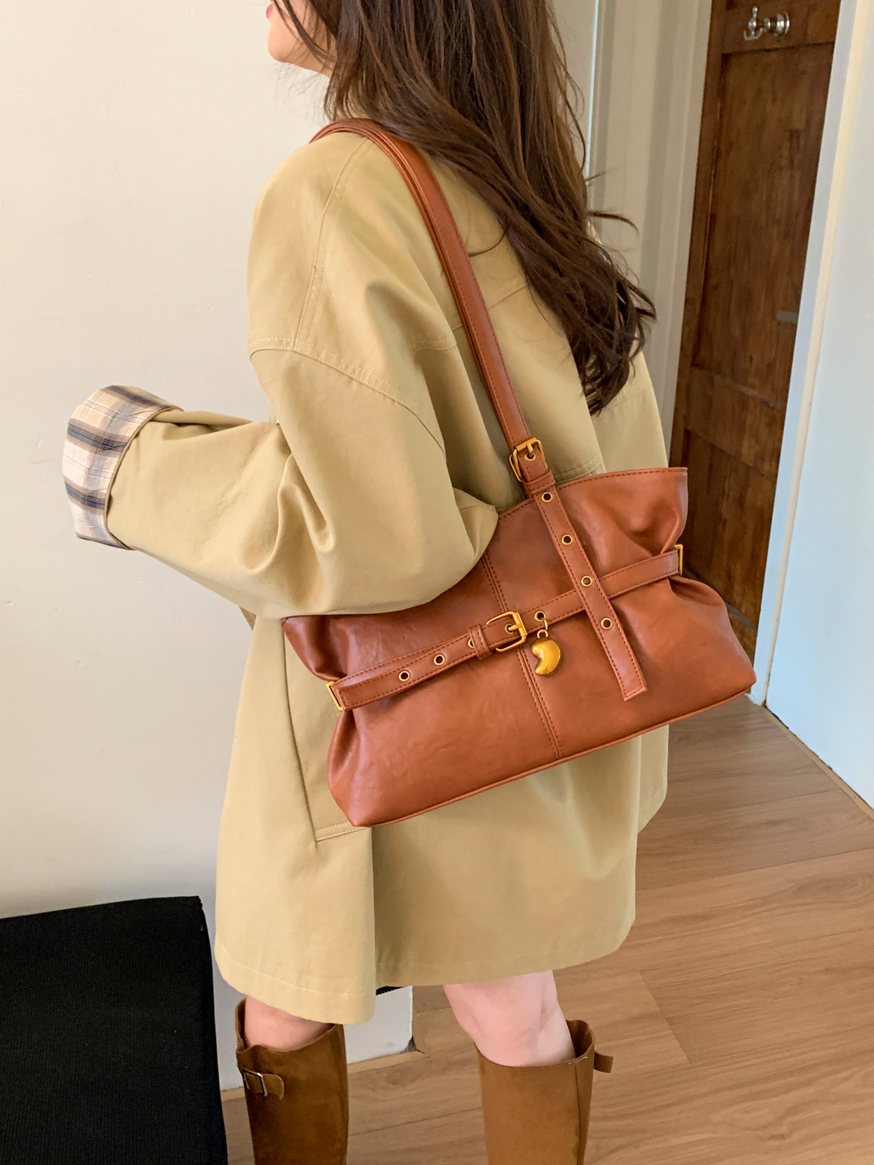 Brown Shoulder Bag with Adjustable Strap