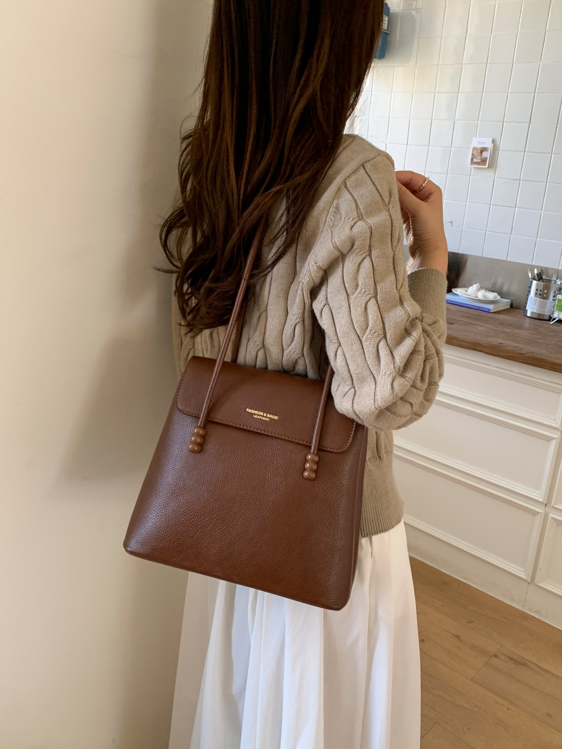 Brown Faux Leather Shoulder Bag
