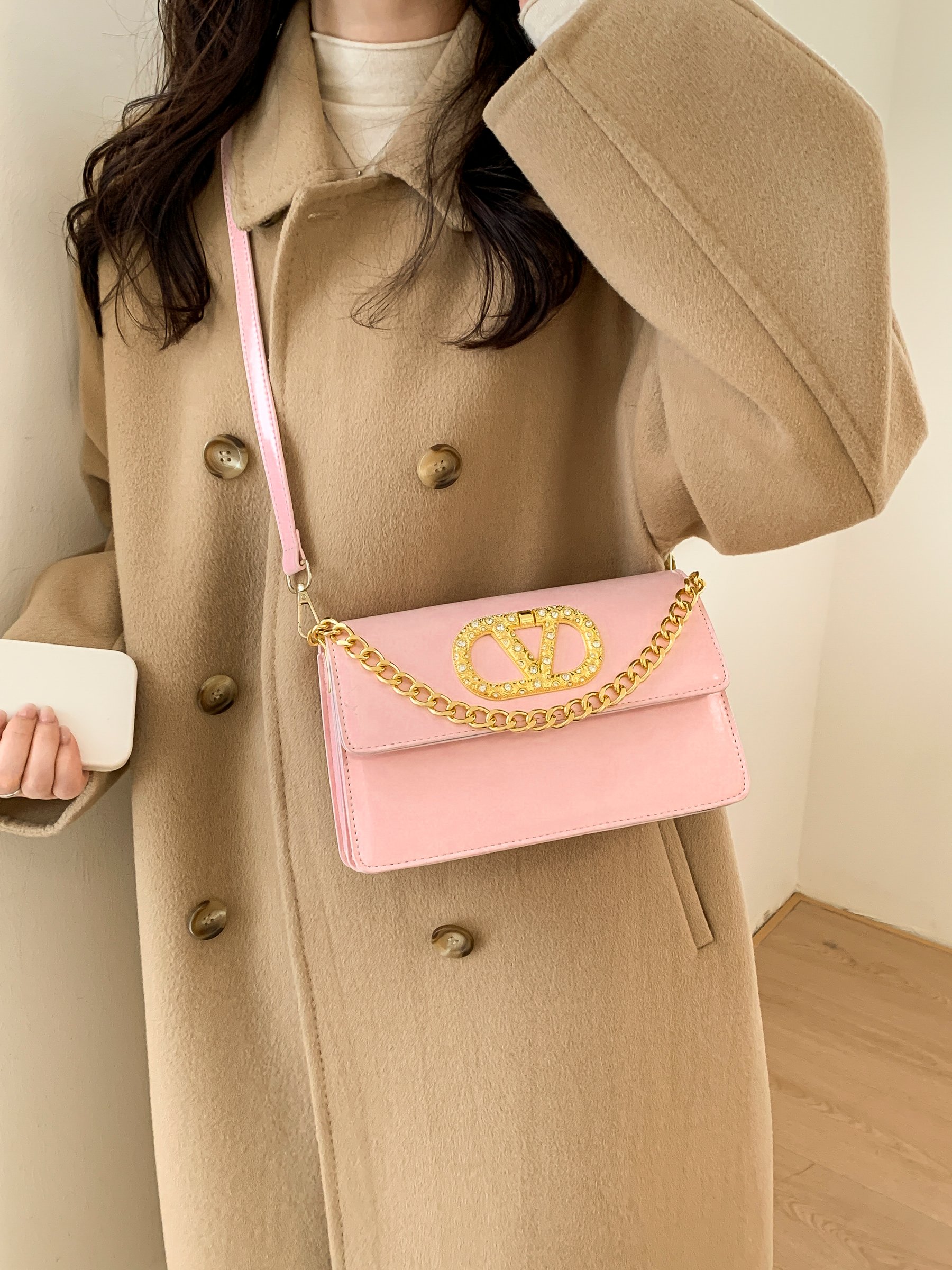 Pink Embellished Crossbody Bag