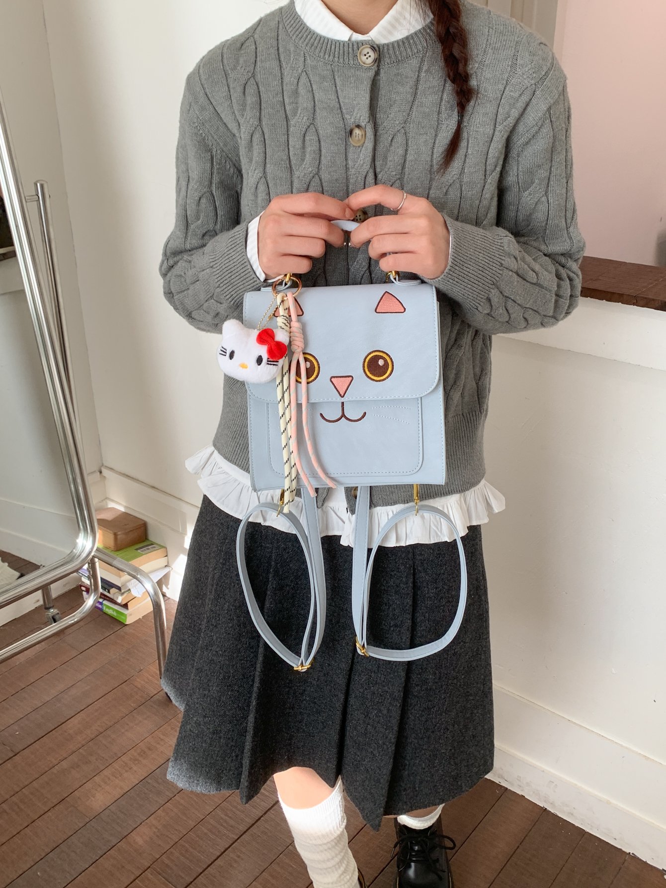 Blue Cat-Face Shoulder Bag