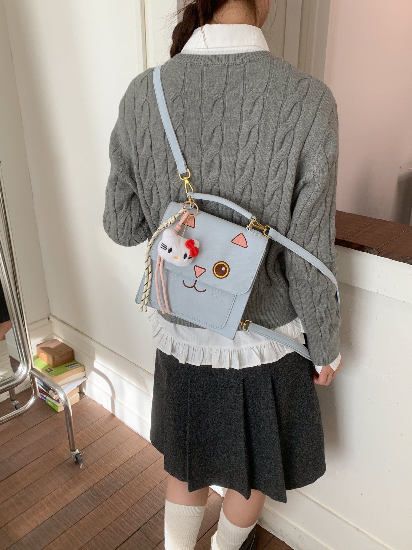 Blue Cat-Face Shoulder Bag