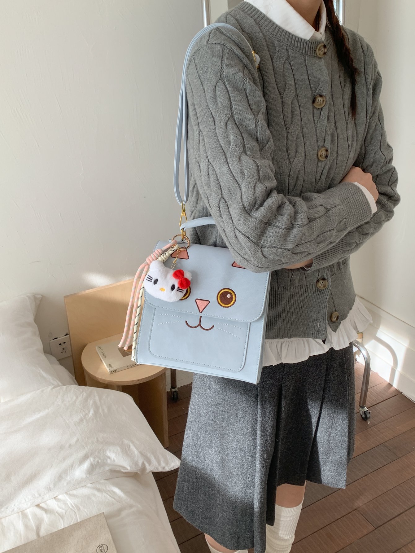 Blue Cat-Face Shoulder Bag