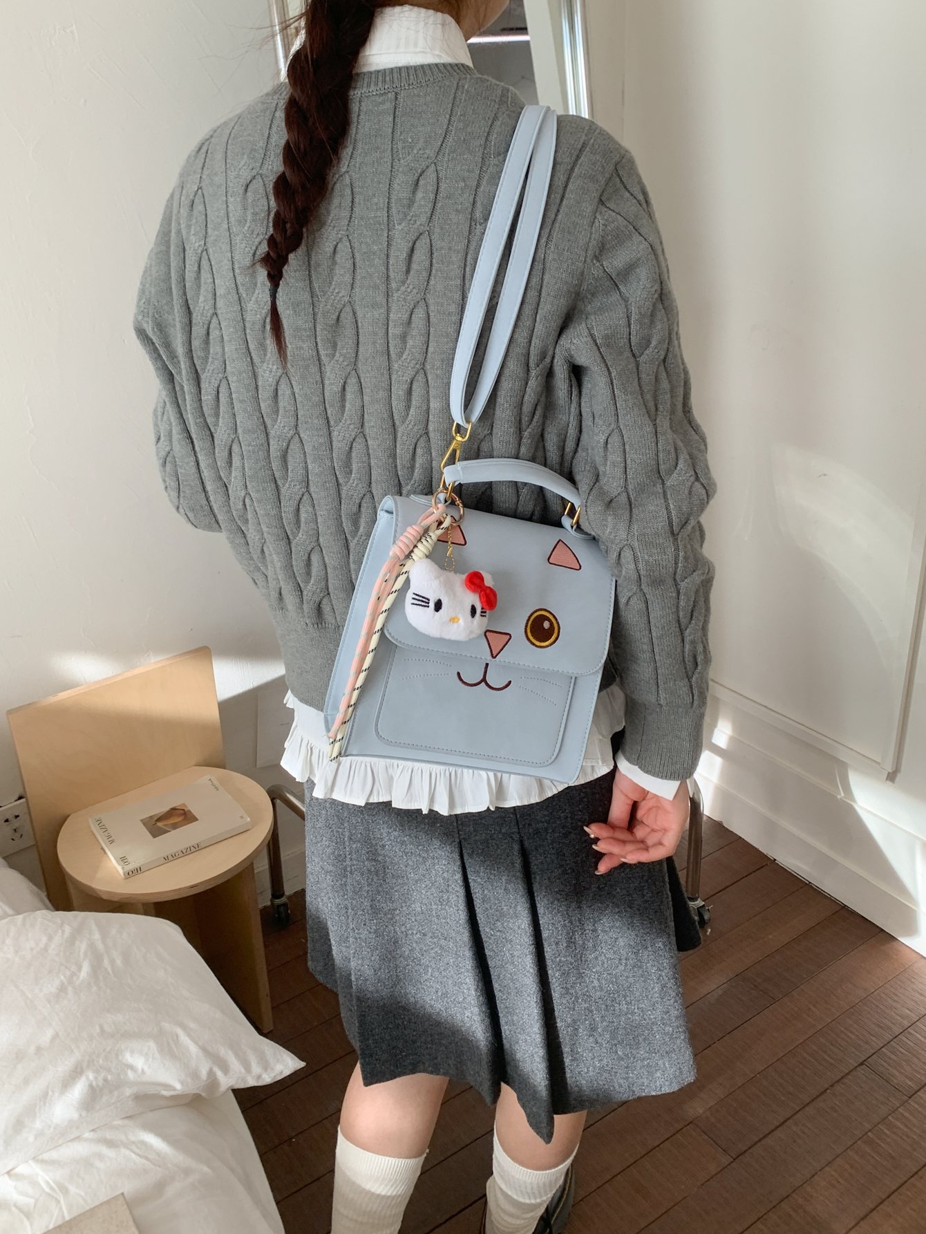 Blue Cat-Face Shoulder Bag