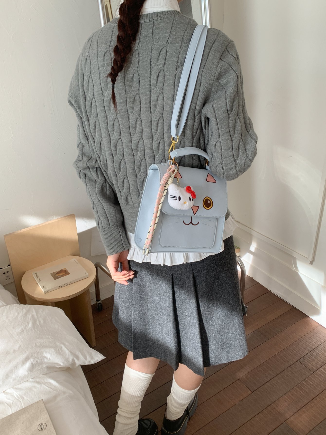 Blue Cat-Face Shoulder Bag