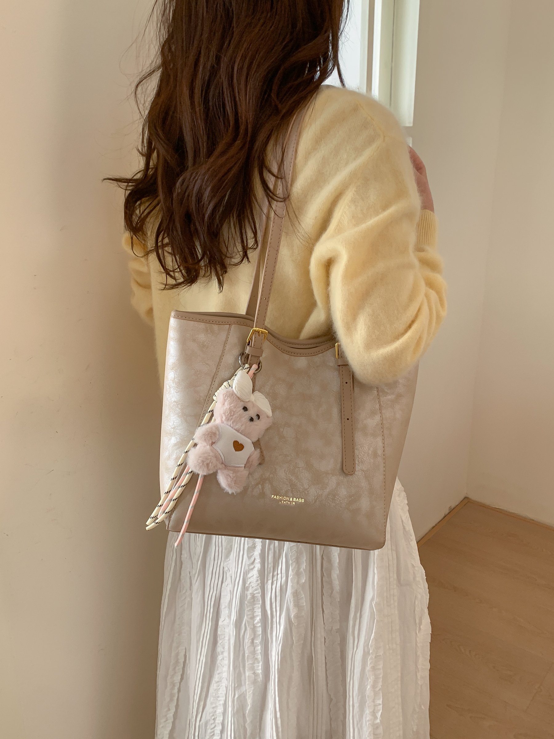 Beige Shoulder Bag with Subtle Texture