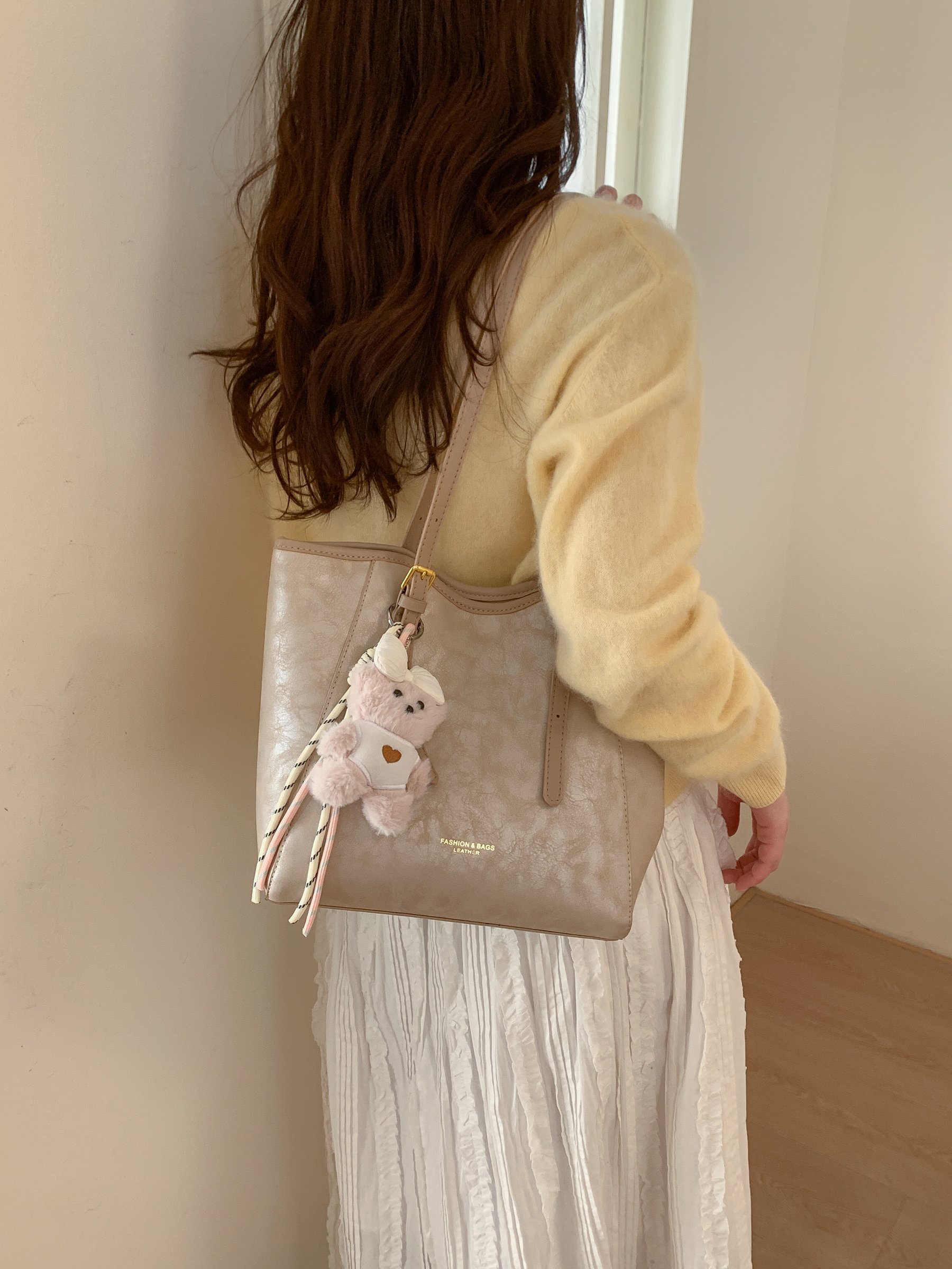 Beige Shoulder Bag with Subtle Texture