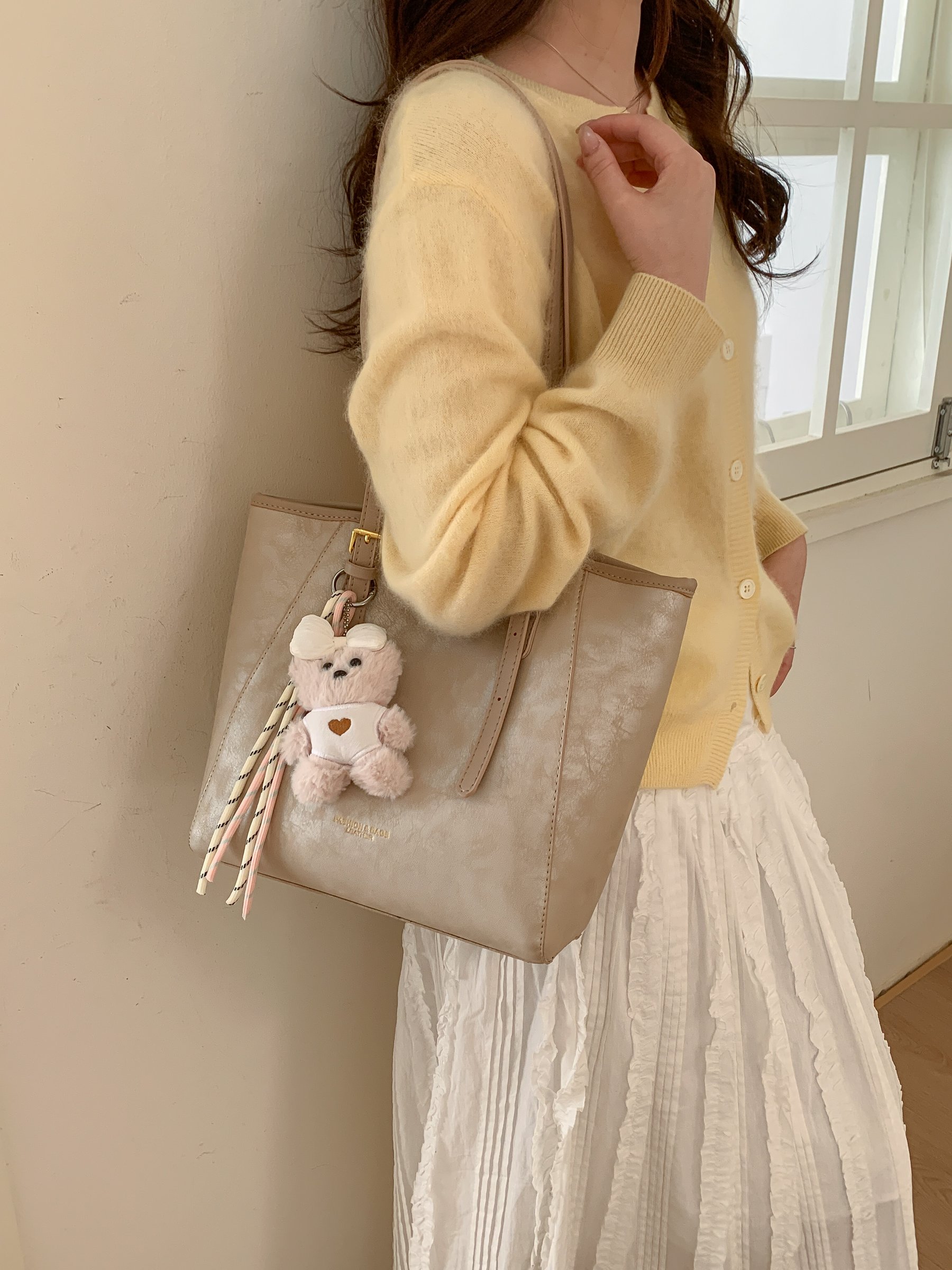Beige Shoulder Bag with Subtle Texture