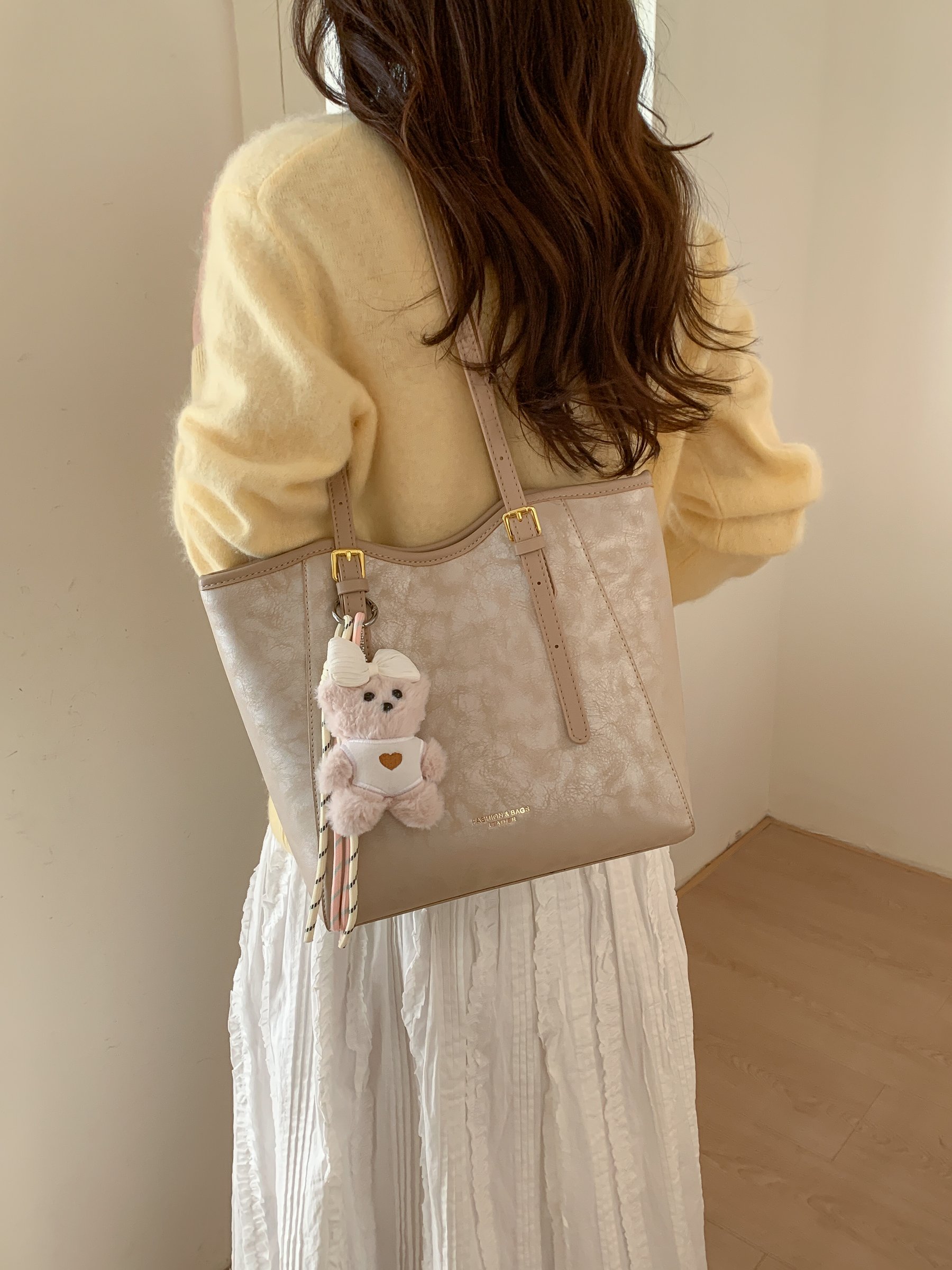 Beige Shoulder Bag with Subtle Texture