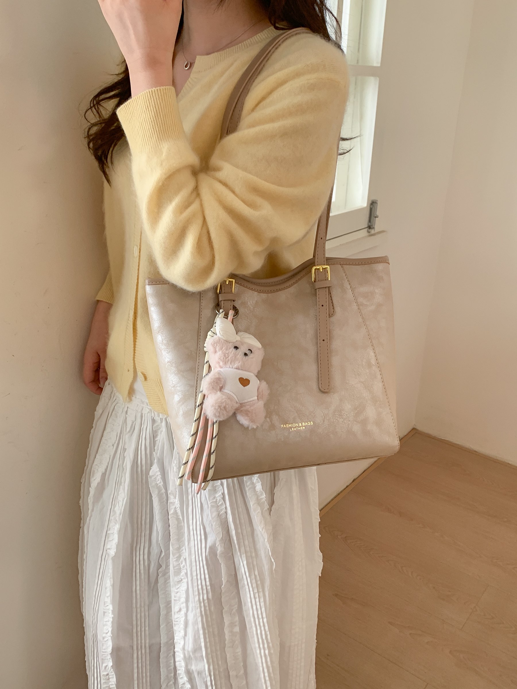 Beige Shoulder Bag with Subtle Texture
