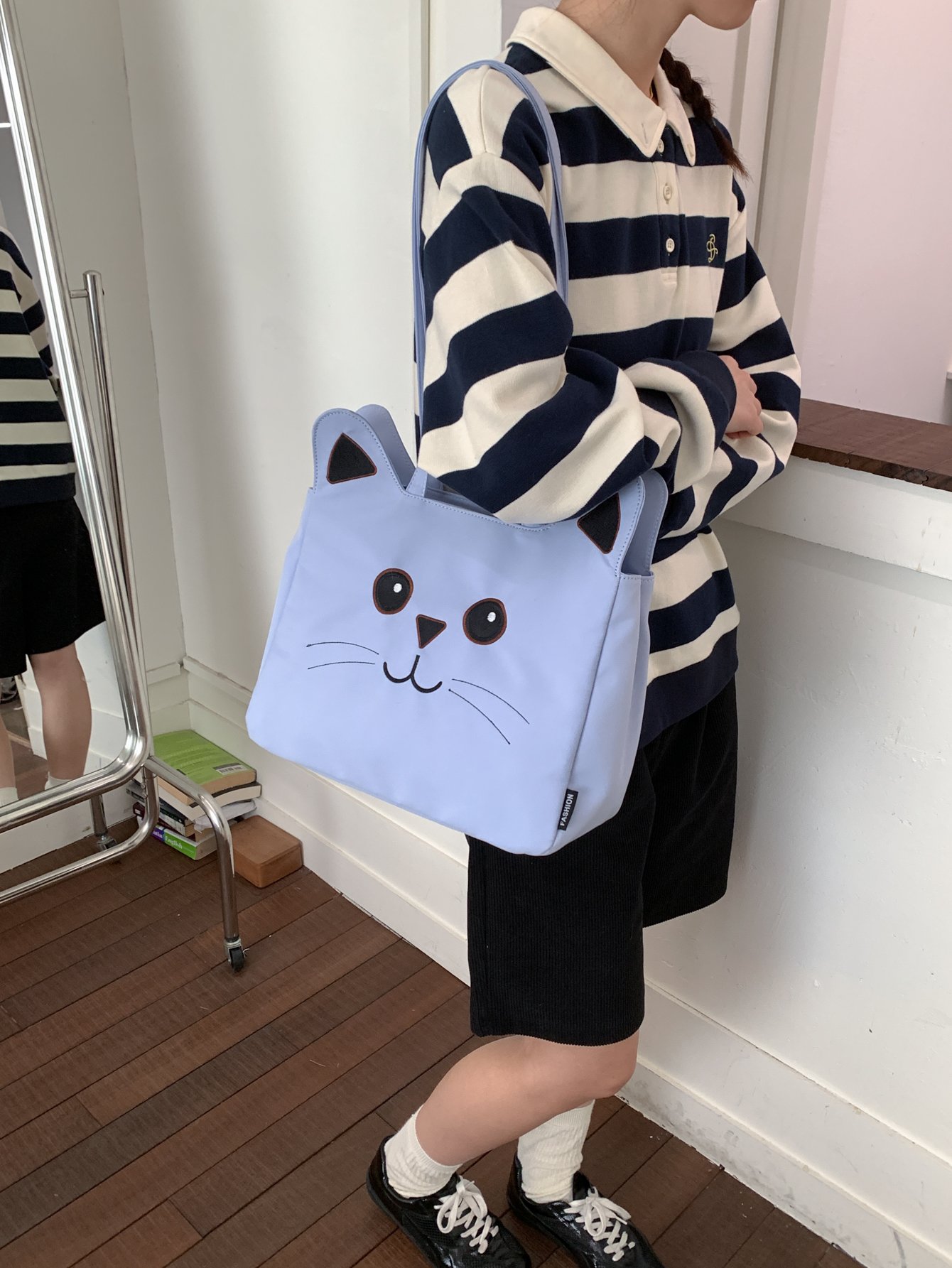 Blue Cat Face Shoulder Bag