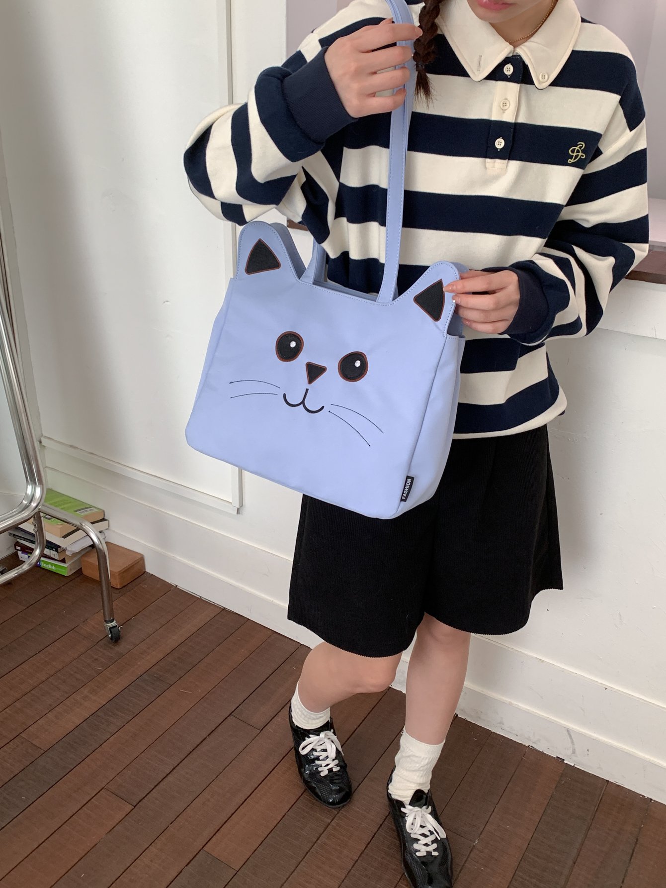 Blue Cat Face Shoulder Bag